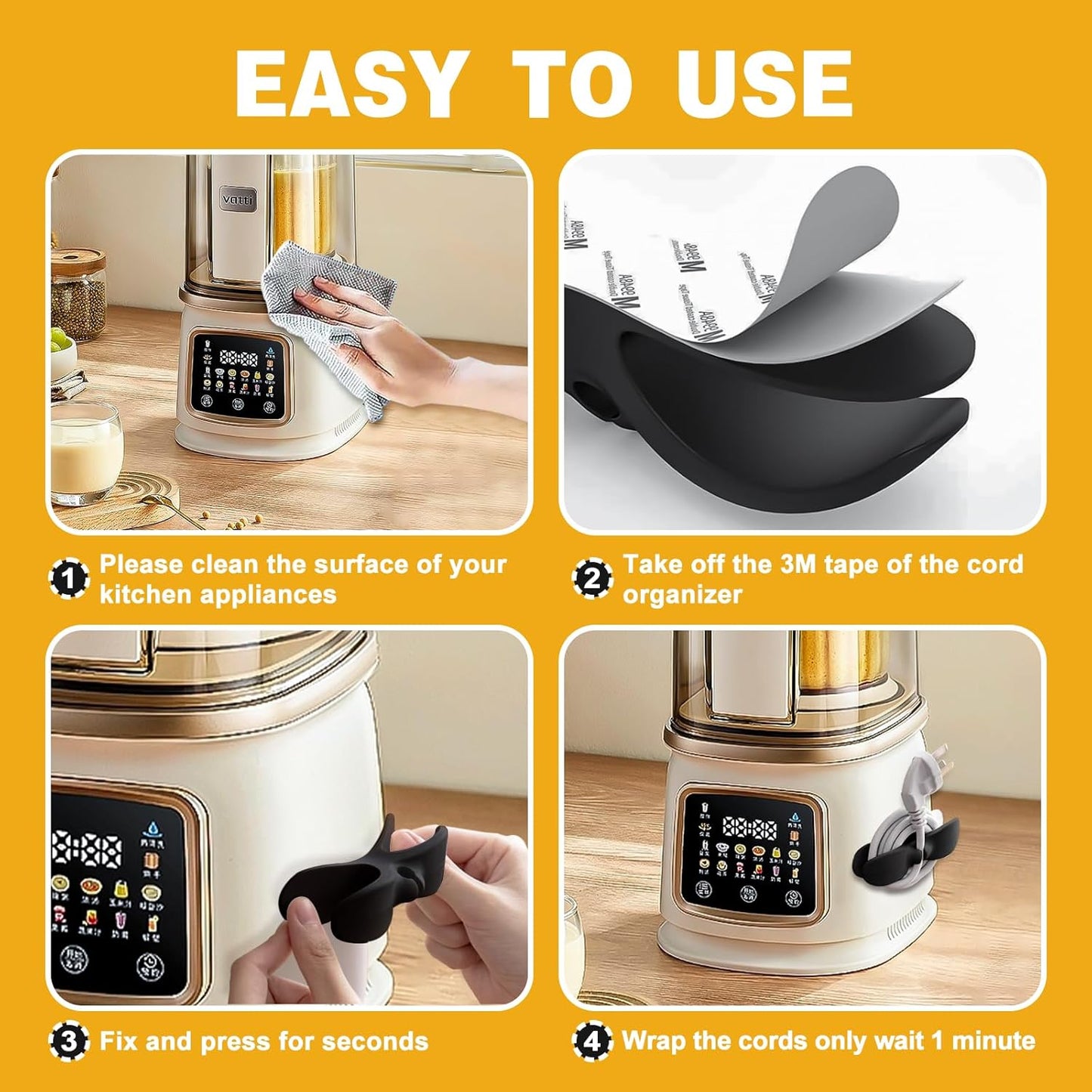 Cord Organizer for Kitchen Appliances, 6 Pack Appliance Cord Organizer Stick On, Cord Wrapper, Cord Holder, Cord Keeper, Kitchen Gadgets for Pressure Cooker, Kitchenaid Mixer, Coffee Maker