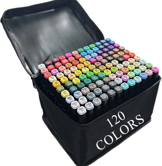 120-Color Dual-Tip Alcohol Markers Set - Alcohol-Based Art Markers for Coloring, Drawing & Sketching -Gift for Kids, Teens, Artists