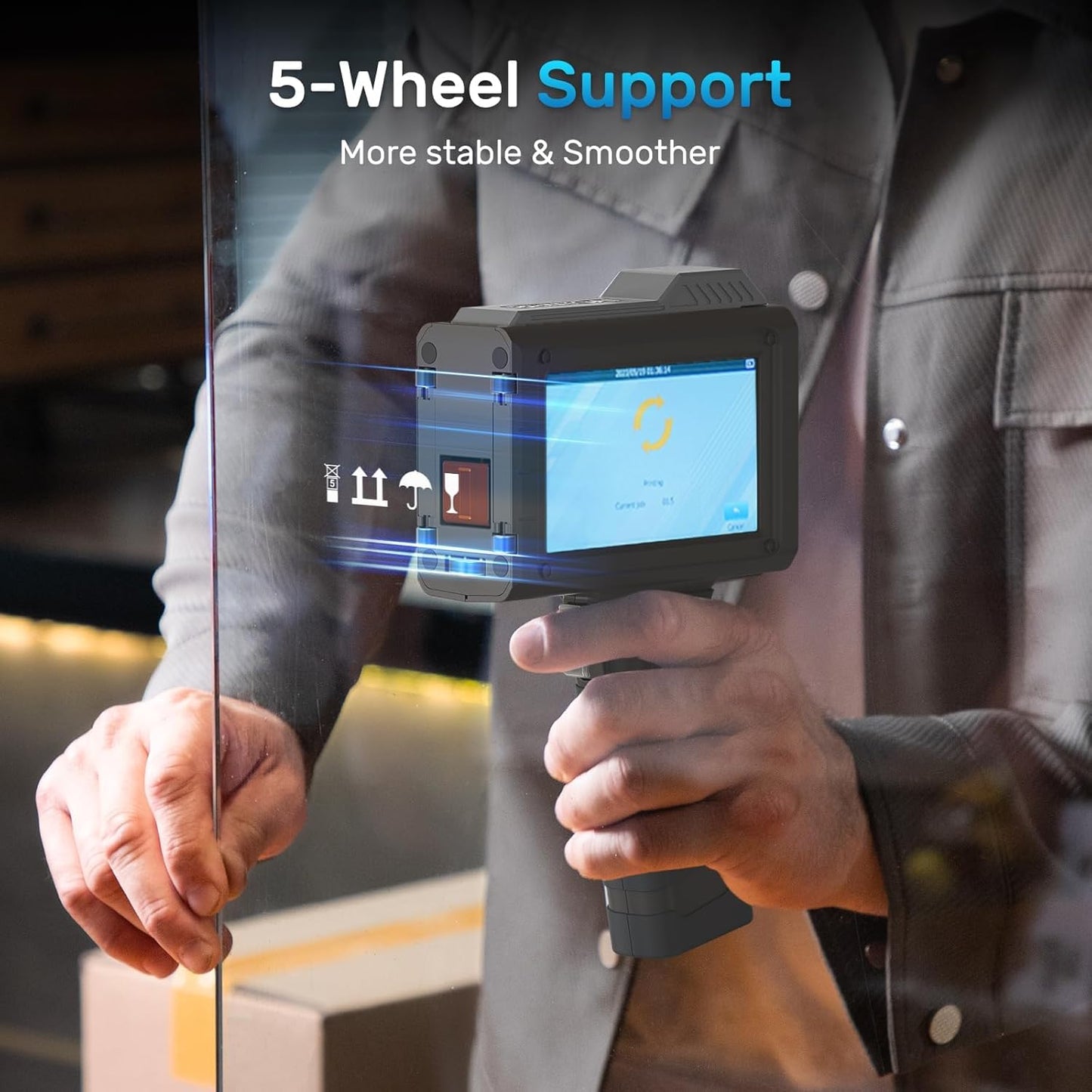 BENTSAI Handheld Inkjet Printer BT-HH6205BL Upgraded with 16H Long Lasting 0.5Inch Use with Photoelectric Sensor for Assembly Line for Date QR Code UPC Barcode Logo Batch Number on Carton Plastic Wood