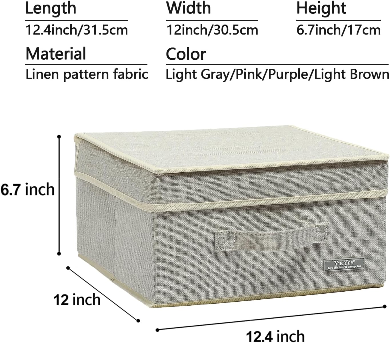 YueYue Foldable Fabric Closet Organizer Bins Box Storage - 4 Pack 12.4 X 12 X 6.7 Inch Storage Bins With Lids 4 Light Color Basket Boxes - Bins Storage Box Collapsible Cloth Home Lid