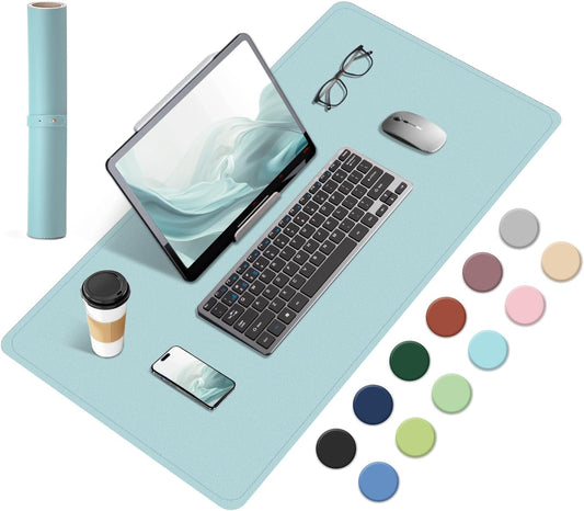 Dual-Sided Desk Pad, Natural Cork & PU Leather Mouse Pad for Desk, Desk Pad Protector, Non-Slip Desk Mat for Office and Home Work, (Light Blue, 23.6" x 13.7")