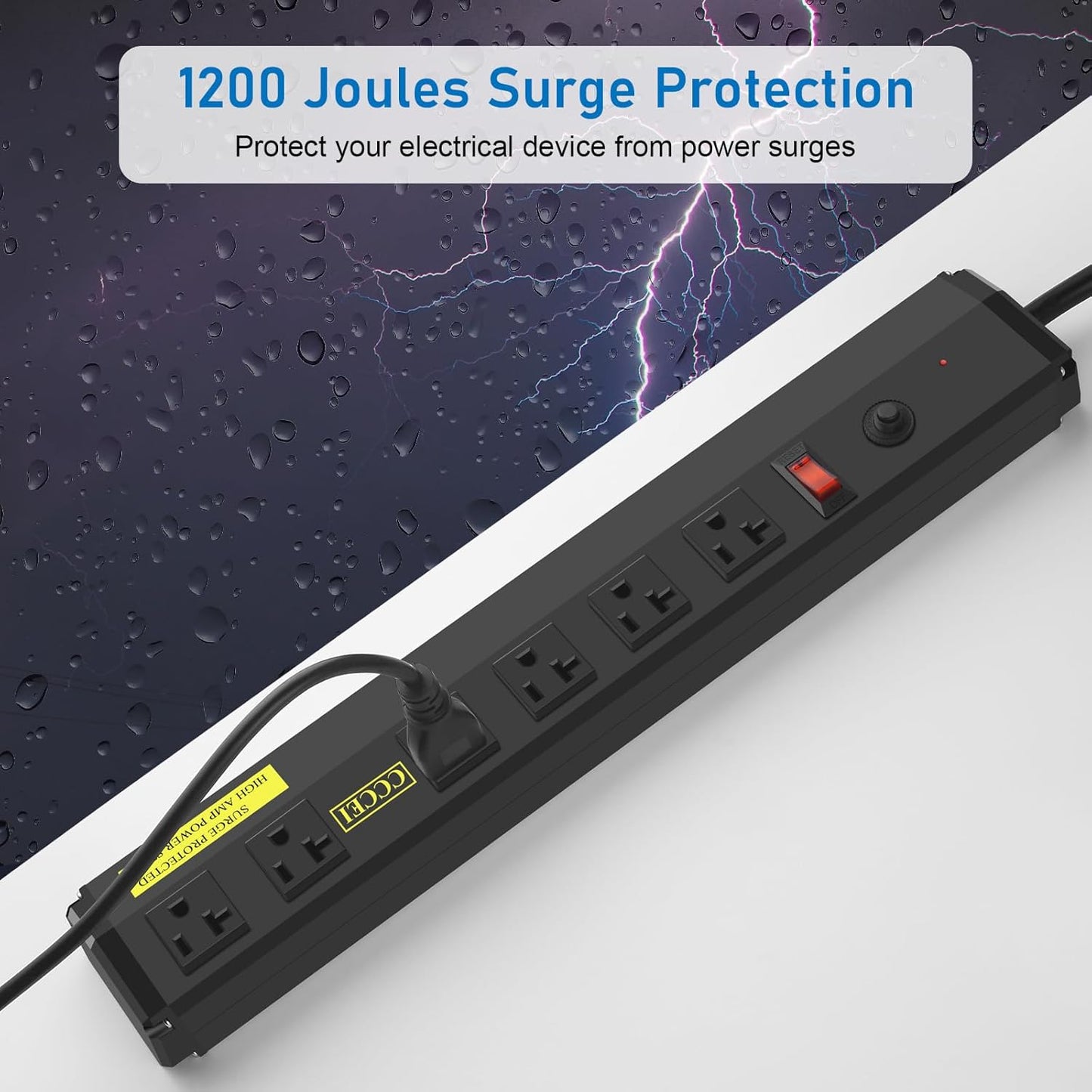 CCCEI Heavy Duty Power Strip Surge Protector 20 Amp, High Amp Industrial Shop Garage Metal Multiple Outlets, 15 FT 12 Gauge 5-15P Extension Cord 6 Outlet 6-20R T-Slot 20a for Appliance. Black.