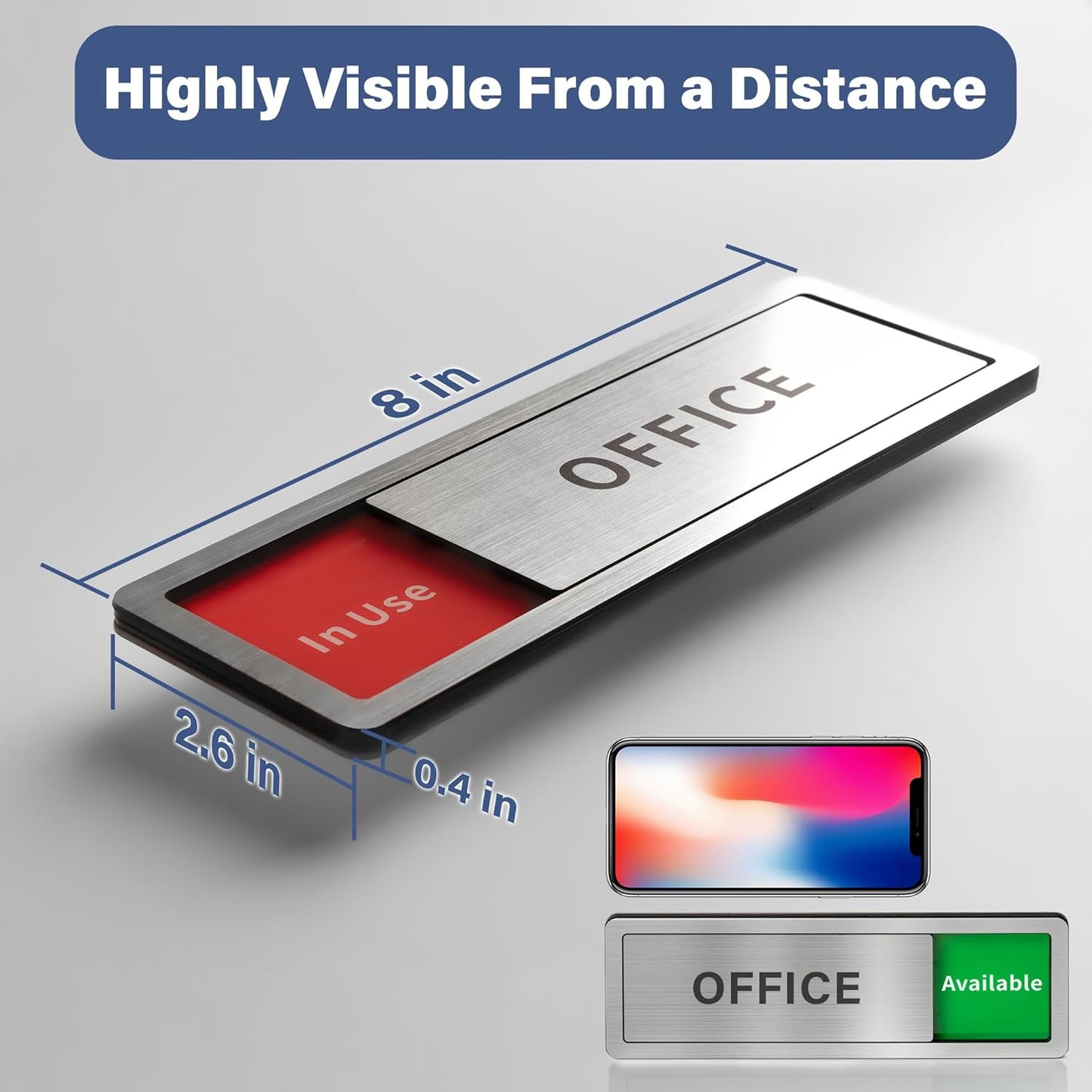 Conference Room Sliding Door Signs - In Use/Vacant/Occupied with Reversible Slider for Wellness & Privacy Office - 8inx2.6 inches