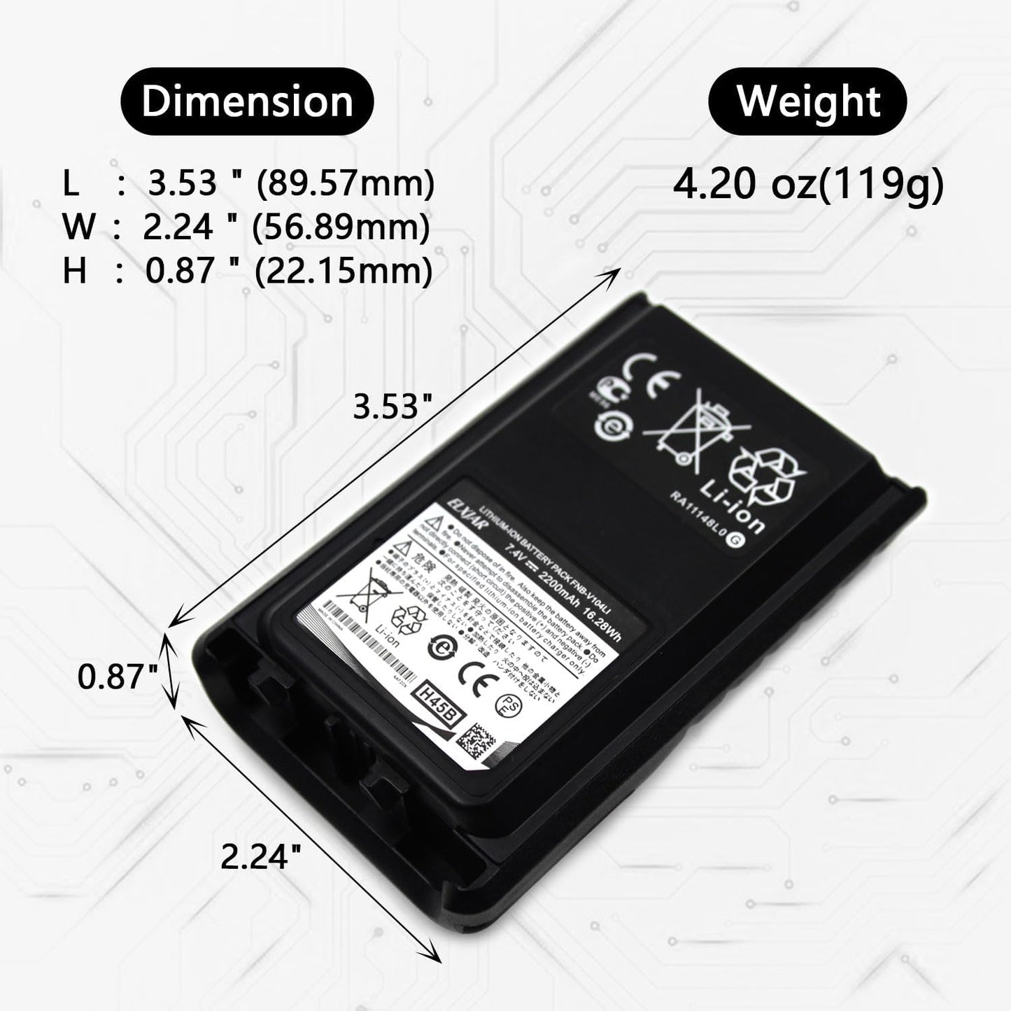 elxjar (2-Pack) 7.4V 2200mAh FNB-V104LI Li-Ion Battery Replacement for Yaesu Vertex VX-230, VX-231, VX-228, VX-234, VX-231L Two Way Radios