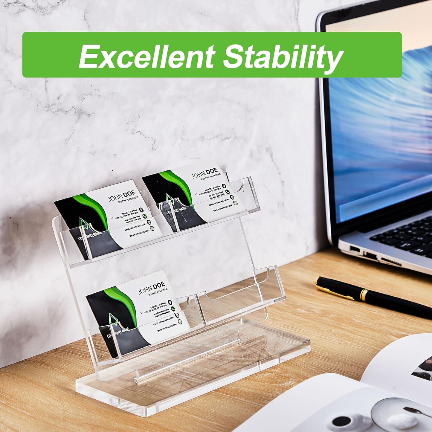 Business Card Holder for Desk 4 Slots Freestanding Acrylic Business Card Holder Display Stand Multiple Organizer for Office Meeting Exhibition Home