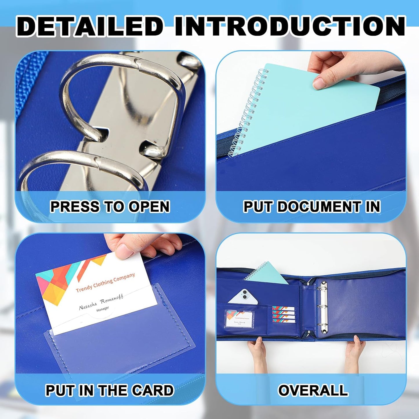 Henoyso 3 Rings Fireproof Business Check Binder with Zipper 1.5 Inch D Rings 3 on a Page Fit 3 & 9 Holes Check 600 Sheets Capacity Organizer Binder for Office Storage End Stub Deskbook (Dark Blue)