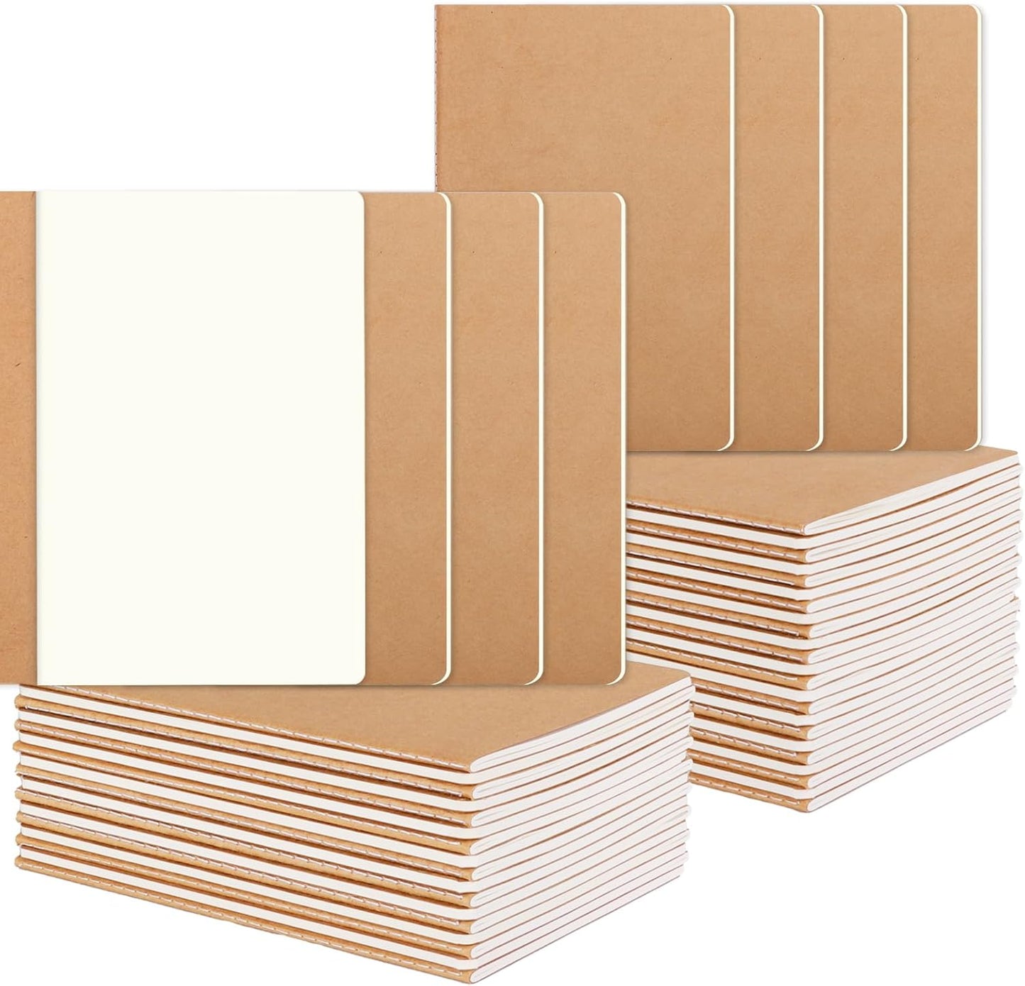 48 Pack Kraft Notebooks Journal Bulk, A5 Size Blank Sketch Notebooks for Travelers, Students, Office - Composition Notebook Subject Notebooks - 8.26”x5.5”, 64 Blank Pages/32 Sheets