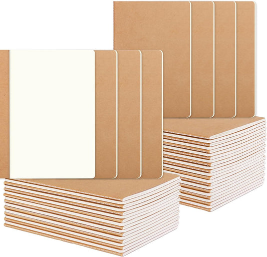 48 Pack Kraft Notebooks Journal Bulk, A5 Size Blank Sketch Notebooks for Travelers, Students, Office - Composition Notebook Subject Notebooks - 8.26”x5.5”, 64 Blank Pages/32 Sheets