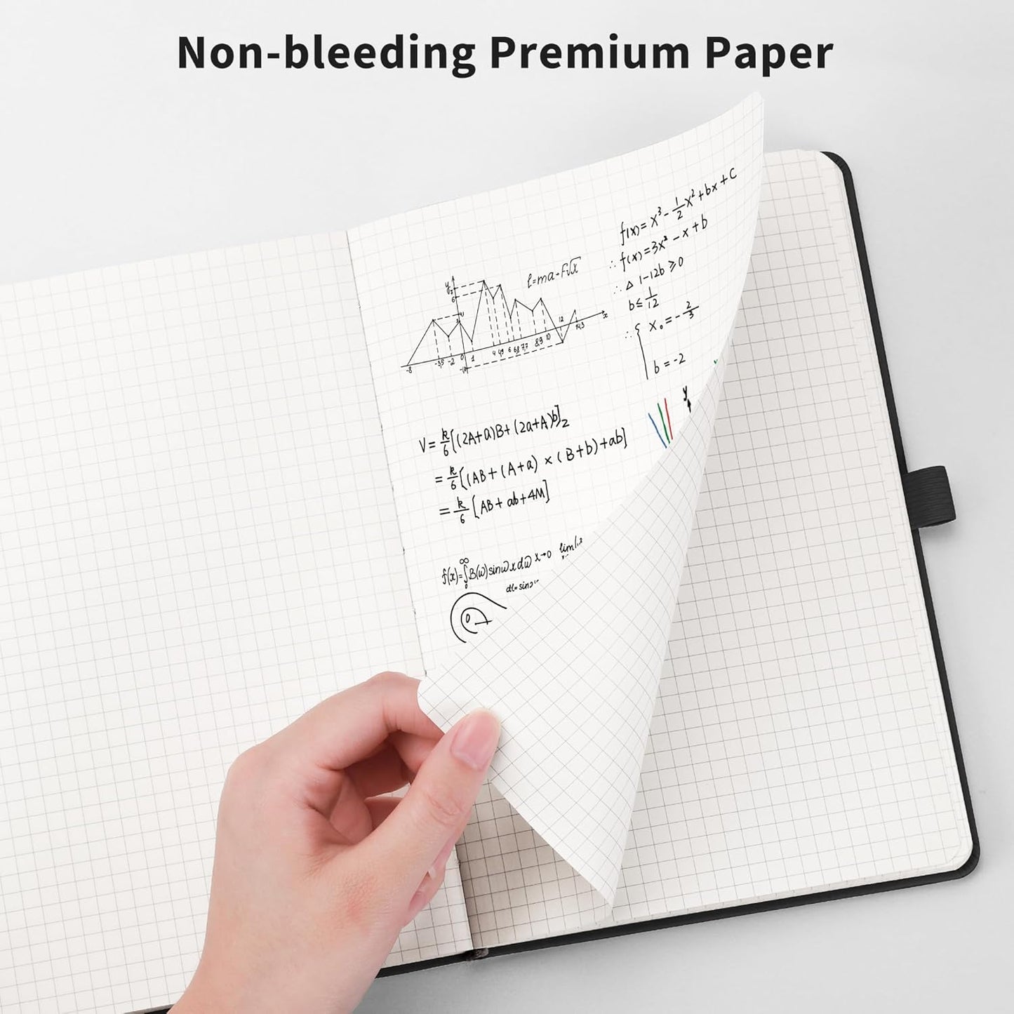 RETTACY Graph Grid Paper Notebook, 192 Pages, A5 Medium Size (5.7'' x 8.3''), 5 Squares per Inch, Leather Hardcover, 100 GSM Thick Paper, for School, Students, Math, Engineering (Blue-gray)