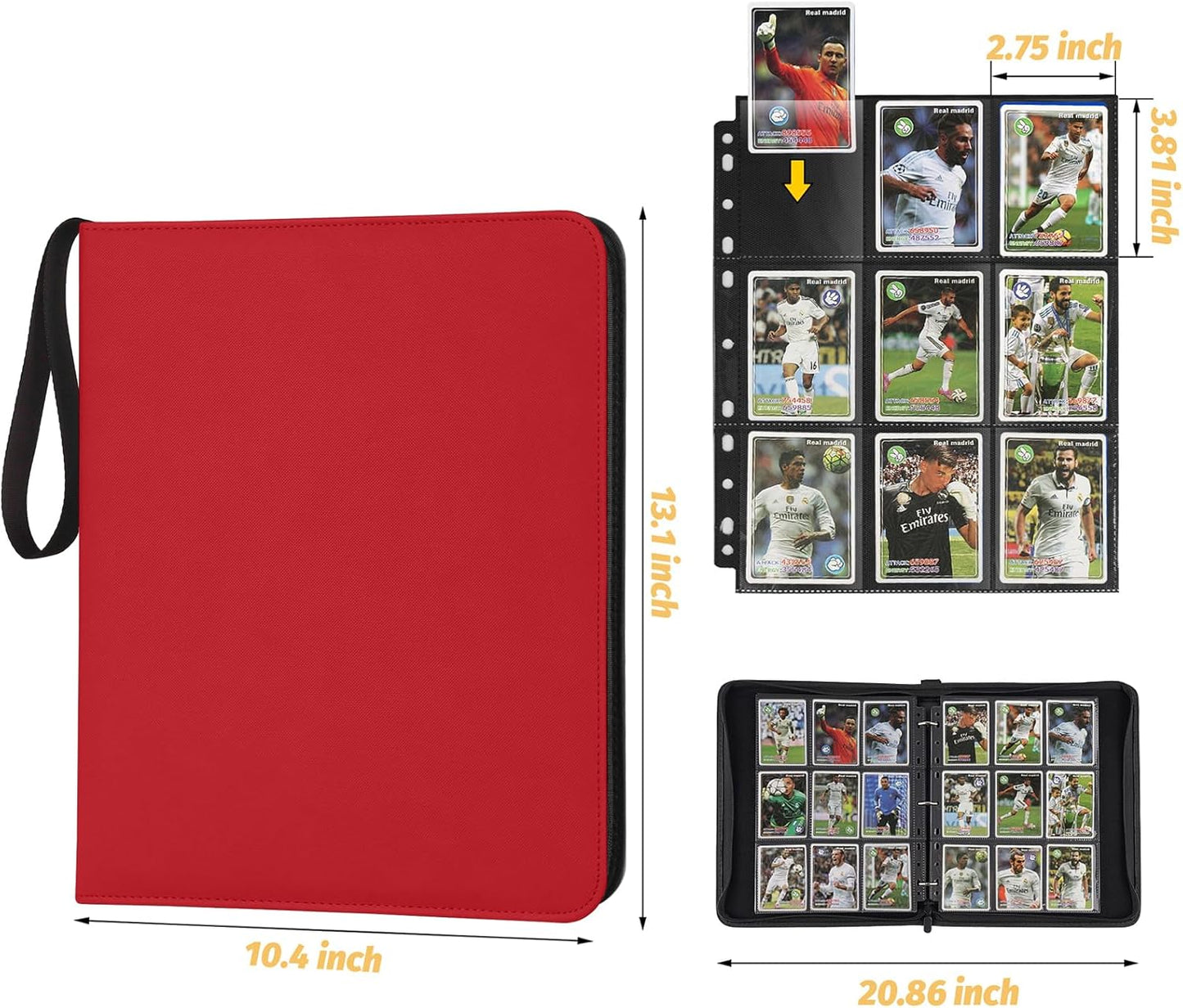 9 Pocket Card Binder, Premium Zip Trading Card Binder, 720 Double Sided Pocket PU Card Collection Binder, Collector Card Album, Card Folder for MTG, TCG, Sports Cards, Game Cards (RED)