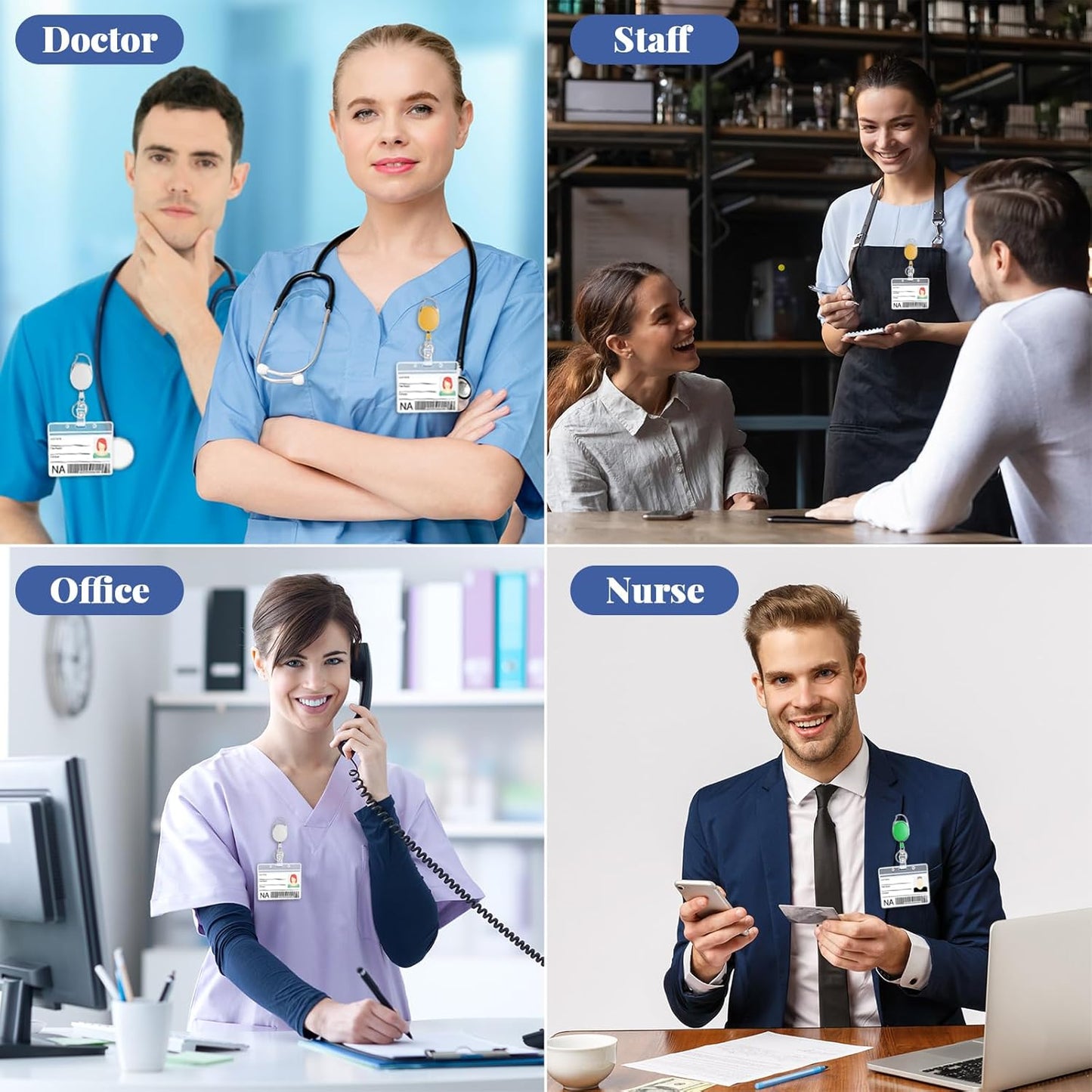 Laumoi 90 Packs Retractable ID Badge Holder Name ID Badge Reel Clips Keychain with Belt Clip and Key Ring for Office Worker Doctor Nurse Employee (Multicolor)