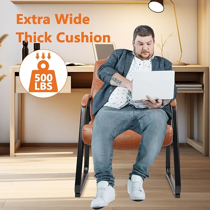 CLATINA Big & Tall 500 lb. Guest Chair, PU Leather Office Reception Chairs with Sled Base, Desk Chair No Wheels for Waiting Room Conference Lobby Computer Living Room, Brown