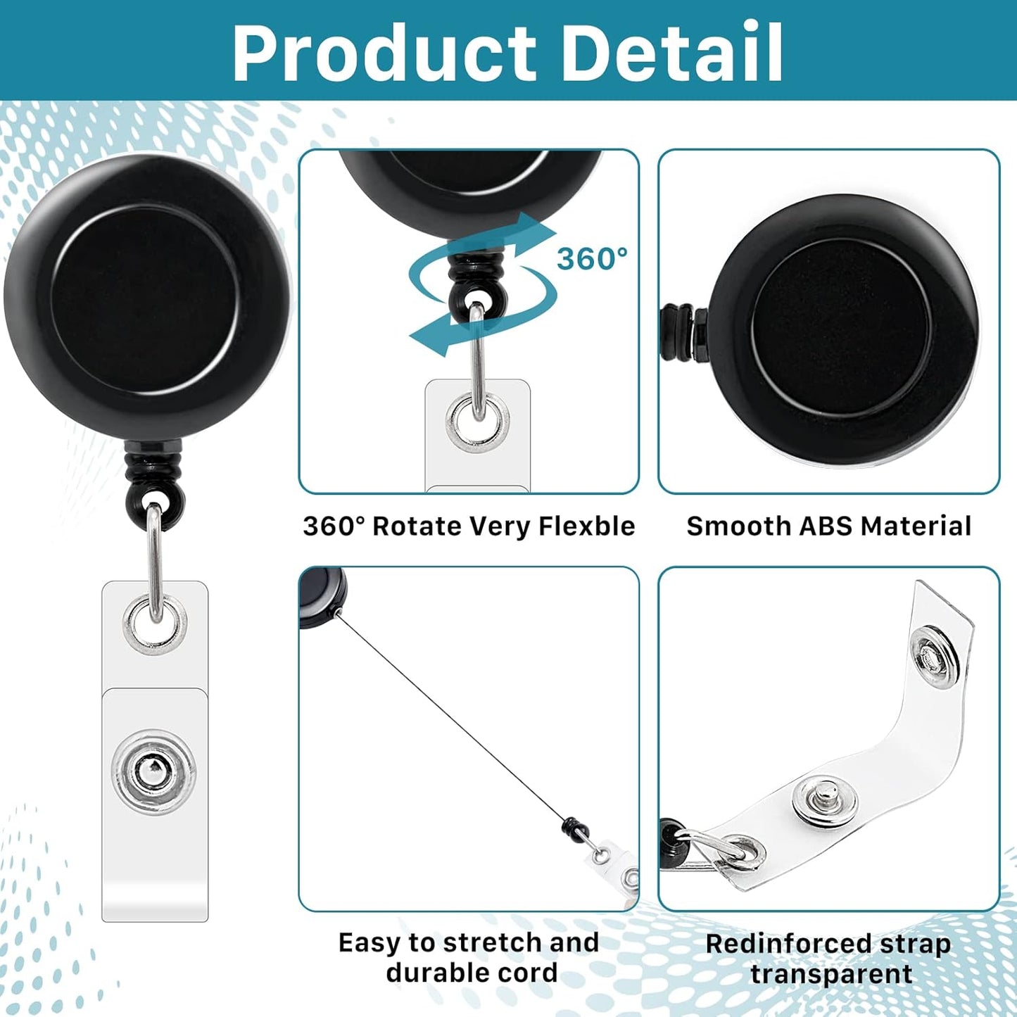 50 Pack Retractable Badge Reels,Retractable Badge Holder Reels with Belt Clip,Badge Reel Clips Holder for Hanging ID Card Key Chain Doctor Nurse Teachers Students Office Workers (Black)