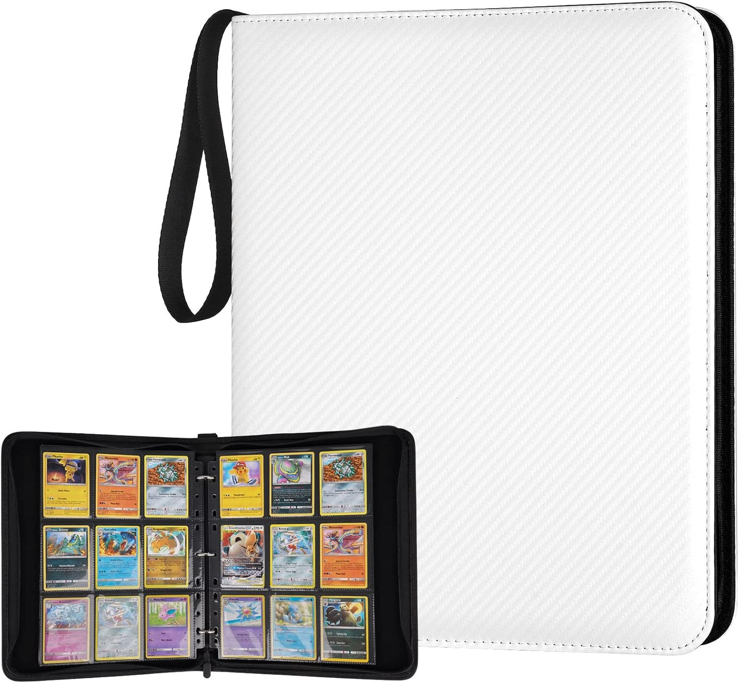 9 Pocket Card Binder, Premium Zip Trading Card Binder, 720 Double Sided Pocket PU Card Collection Binder, Collector Card Album, Card Folder for MTG, TCG, Sports Cards, Game Cards (White)