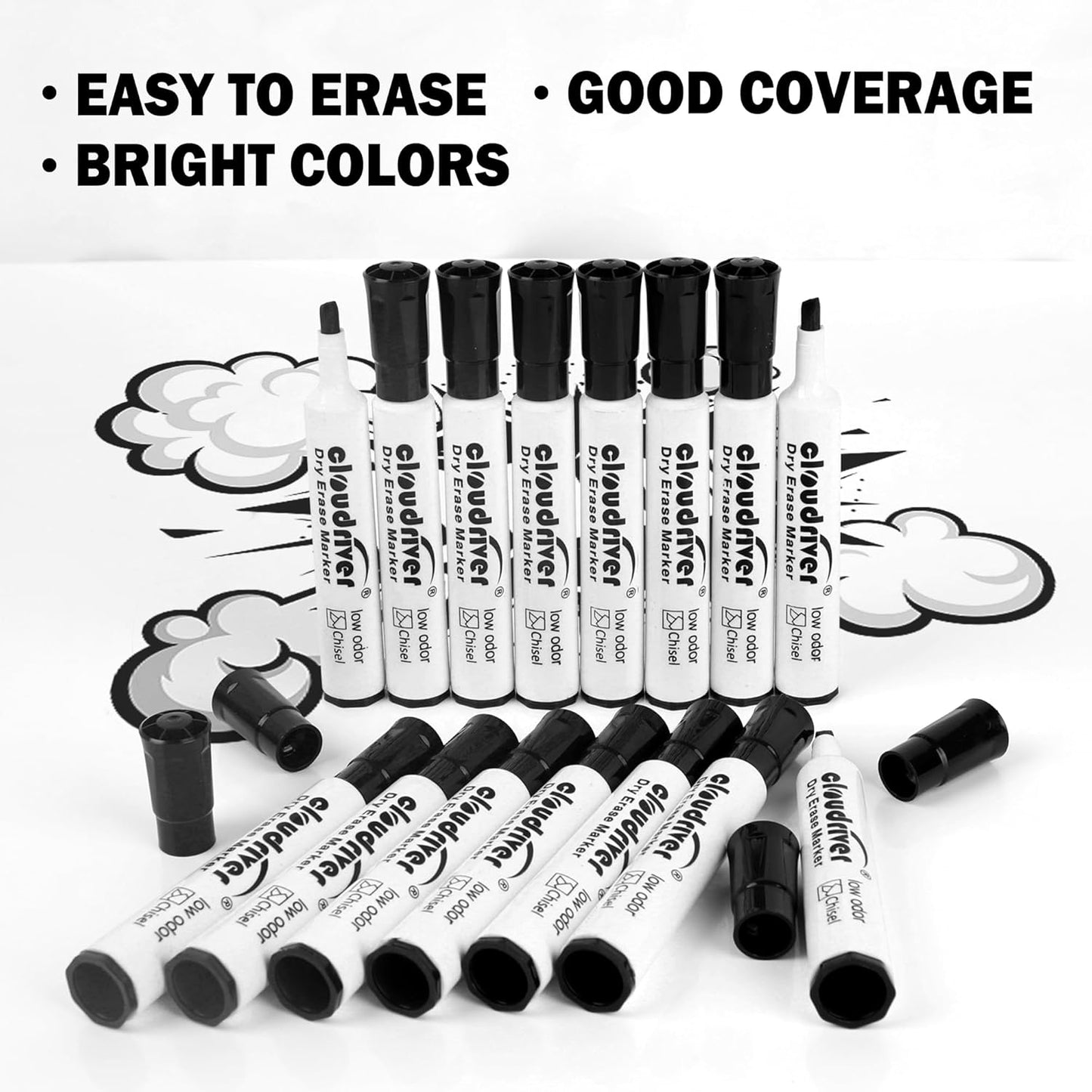 cloudriver Low Odor Dry Erase Markers Tank Style, 86 Count, Chisel Tip, Black Whiteboard Markers, Bulk Dry Erase Marker For Office, home and School Supplies