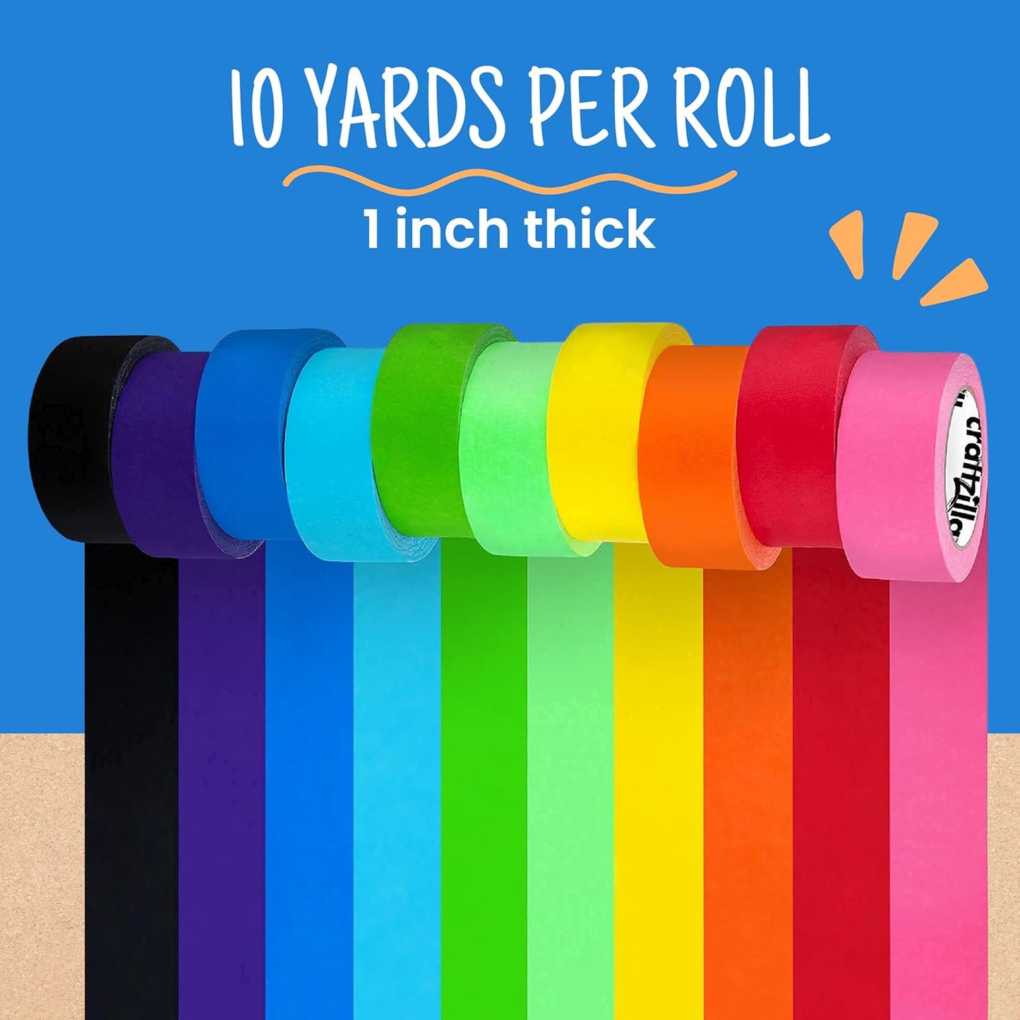 Colored Masking Tape - 10 Roll Multi Pack - 10 Yards Each - Colored Tape 1 Inch Wide - Great for Arts & Crafts, Labeling, and Color- Coding - Teacher Supplies