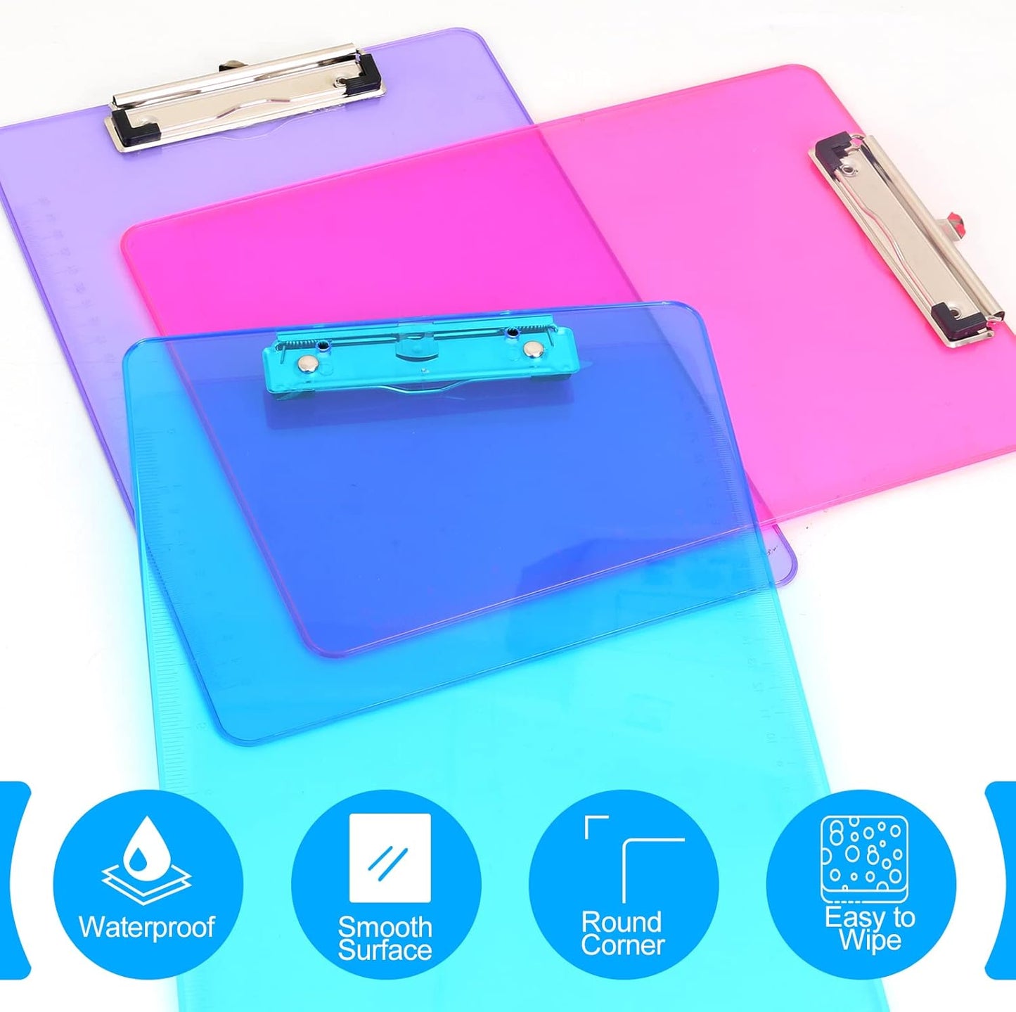 Clipboards, HERKKA 25 Pack Plastic Office Clipboards, Assorted Transparent Color Plastic Clip,Letter