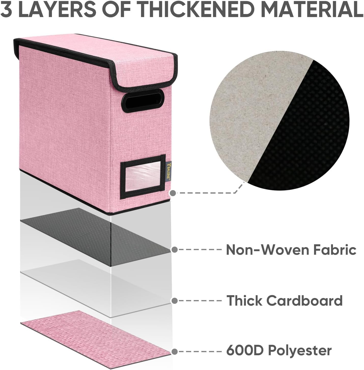 BALEINE File Organizer Box with Lid, Collapsible File Folder Organizer with Plastic Slide, Hanging File Folder Box for Office Document Storage (2 Pack, Pink, S)