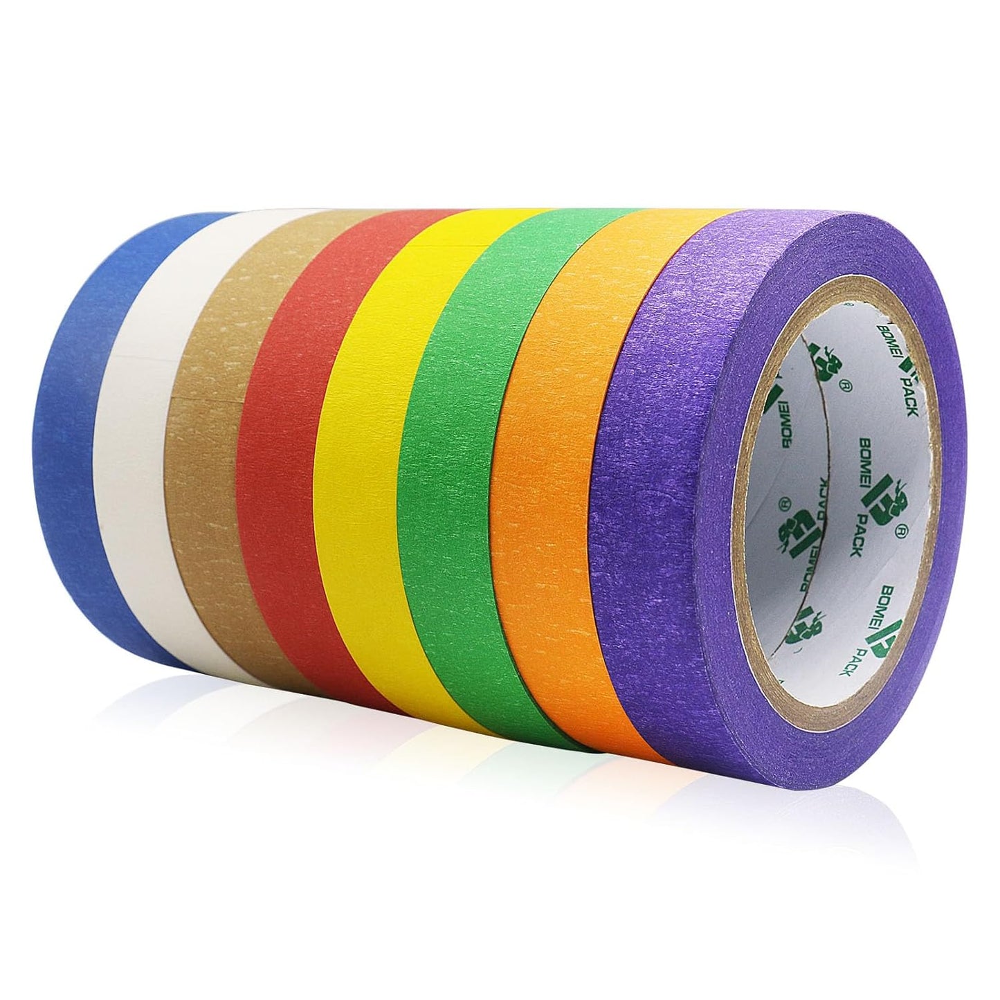 BOMEI PACK 8 Rolls Rainbow Colored Masking Tape, 1inch x 180ft Each roll Craft Painter Tape for Arts,Craft,Labeling Colorful