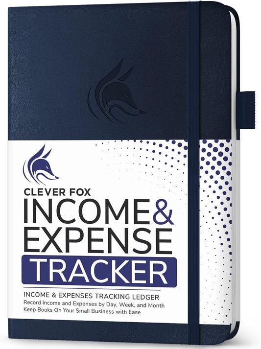 Clever Fox Income & Expense Tracker – Accounting & Bookkeeping Ledger Book for Small Business – 1-Year Record Notebook, A5 (Dark Blue)