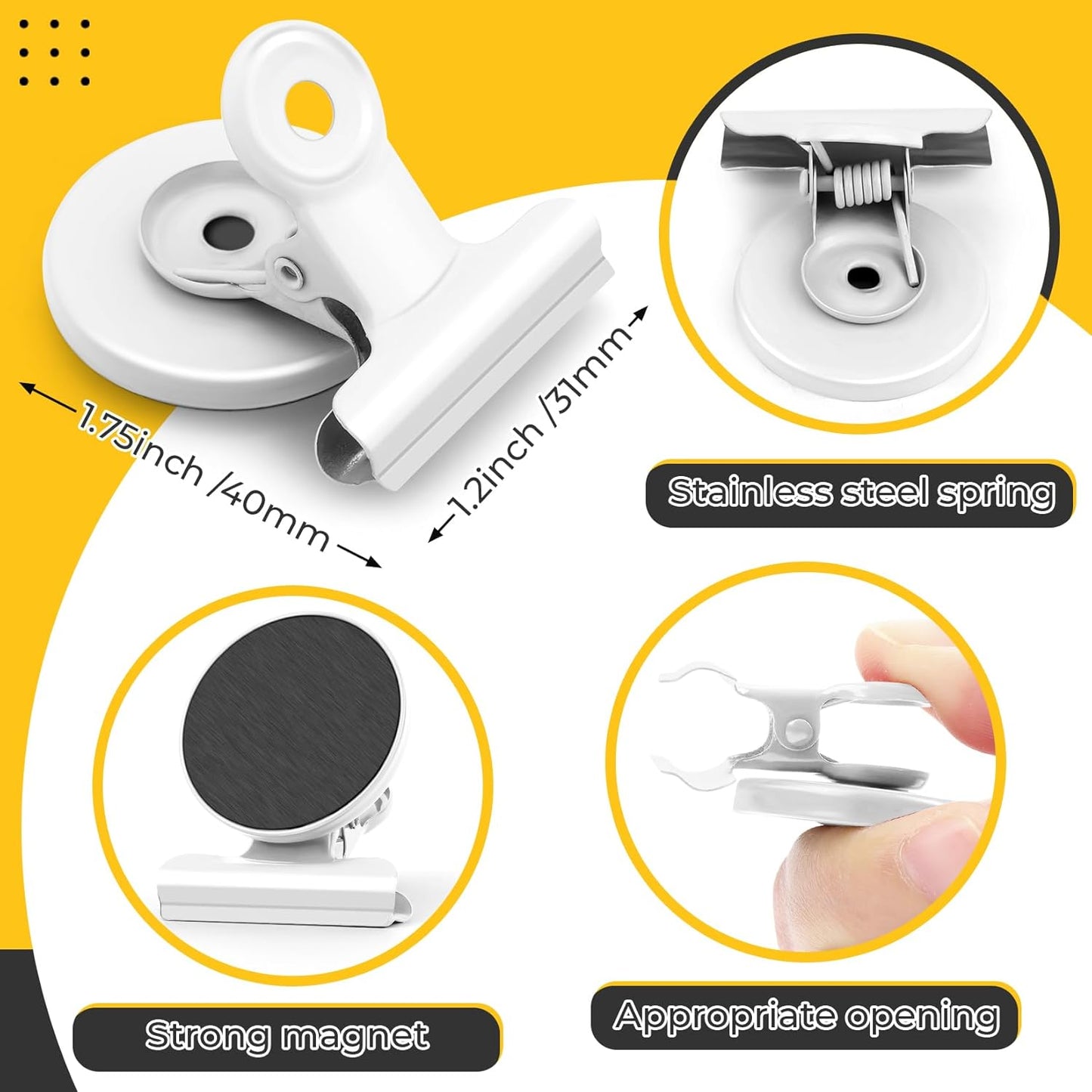 20 Pack Refrigerator Magnets, White Magnetic Clips Whiteboard Magnets, Magnet Clips Heavy Duty Fridge Magnets for Photo Displays, Home, Office, Classroom