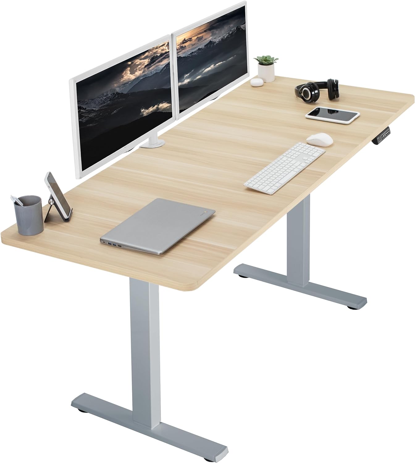 VIVO Electric 71 x 30 in Standing Desk, Memory Height Adjustment, 1B Series, Light Wood Top Gray Frame, DESK-KIT-1G7C