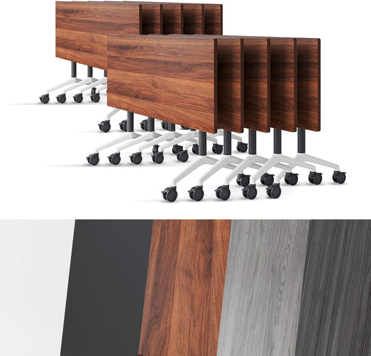 Conference Room Table, Folding Conference Tables,Thicken Grey Tabletop,Flip Top Wooden Seminar Meeting Room Table for Conference Room Offices (10, Walnut, 55.1”)