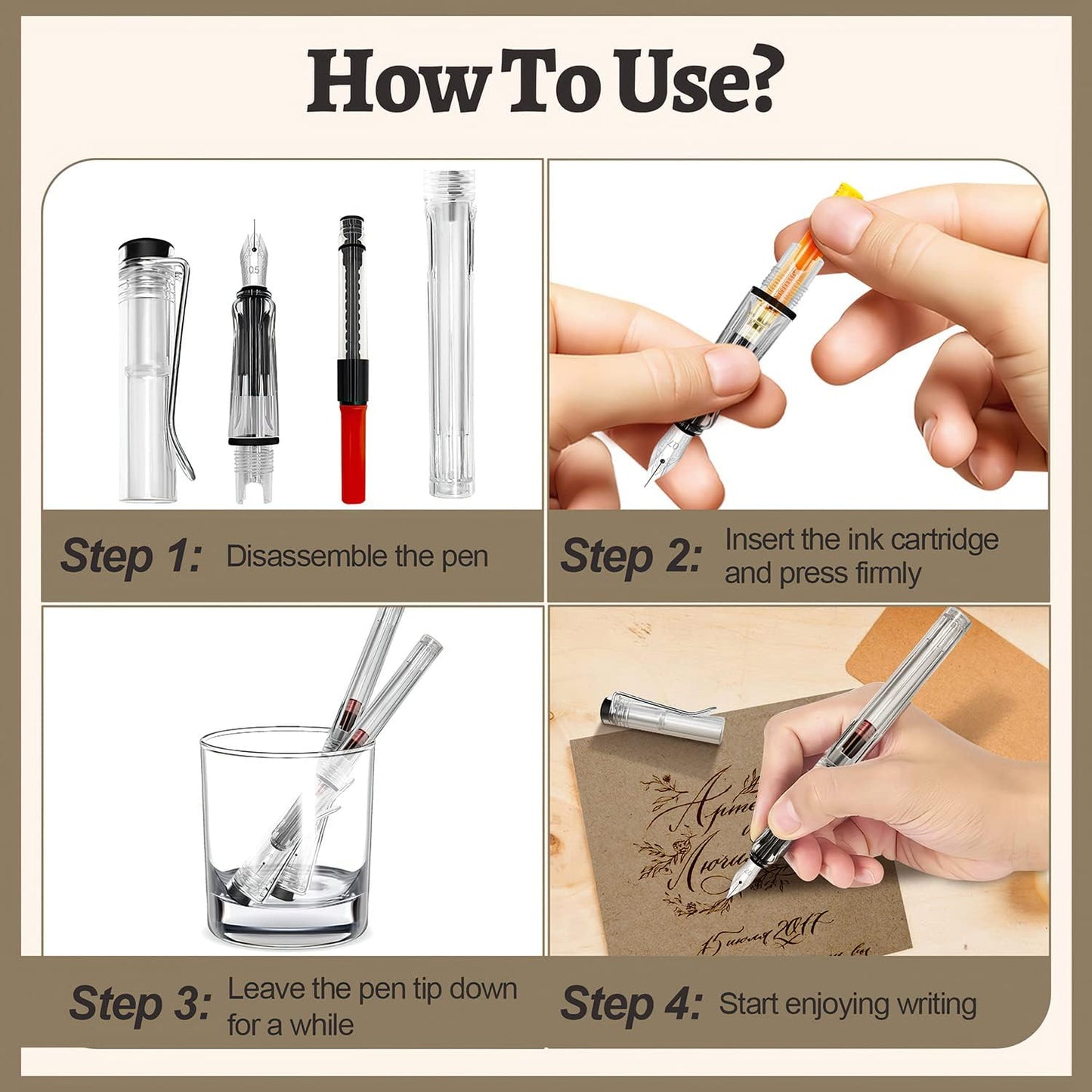 Calligraphy Set, 7 Pcs Fountain Pen with Different Replaceable Nib and 40 Replaceable Ink Cartridge in 11 Color for Beginner Writing and Drawing Calligraphy Kit