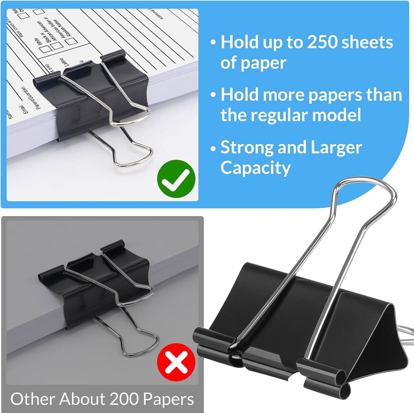 2 Inch 24 Pack Extra Large Binder Clips, Jumbo Paper Clips, Big Paper Clamps, Binder Clips Large Size for Home, School and Office Supplies