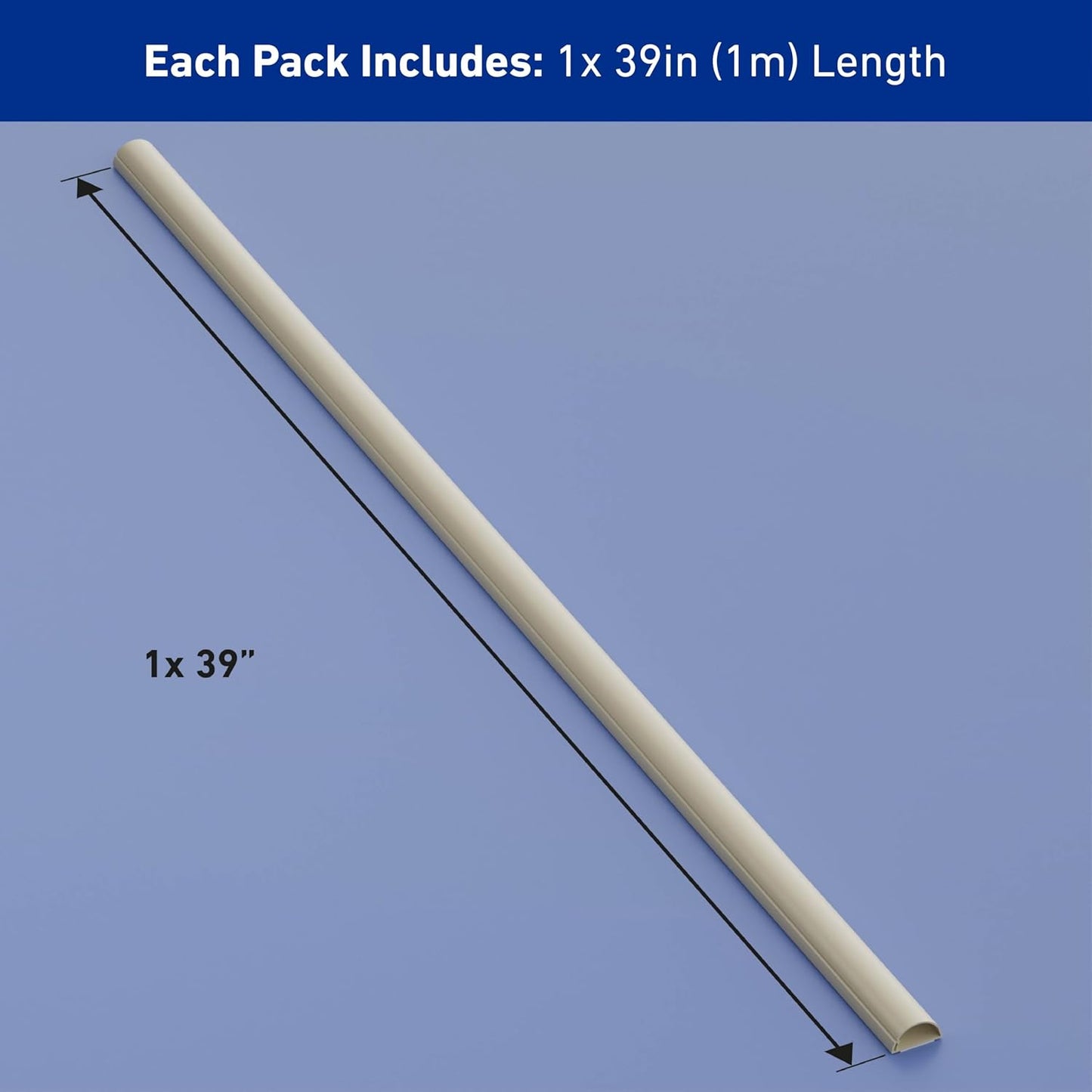 D-Line Half Round Cord Hider, Patented Cable Cover, Hide TV Wall Mount Wires, Raceway for Cords, Decorative Wire Covers, Paintable, Adhesive Cable Concealer - 1x 1.18in W x 0.59in H x 39in L - Beige