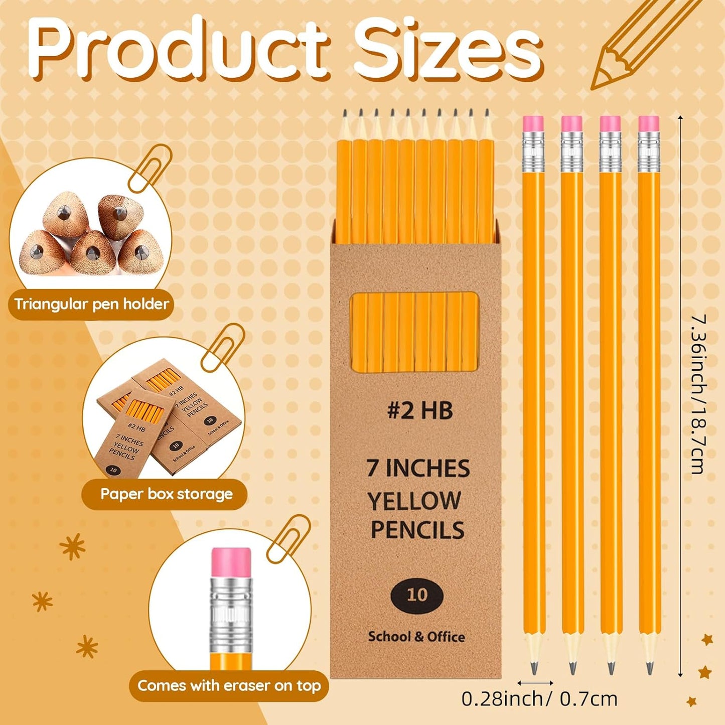 Geyoga 30 Packs of 300 Count #2 Pre Sharpened Pencils Bulk Woodcased for Classroom #2 HB Triangle Shape Pencils with Top Erasers for Teacher Office Back to School Supply(Yellow Color)
