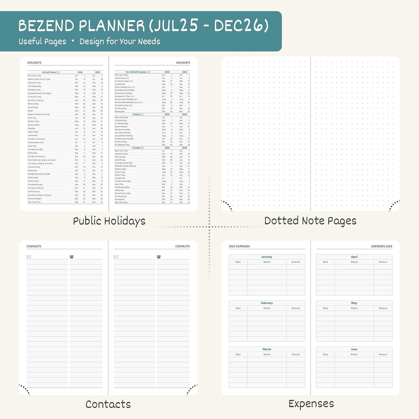 BEZEND Pocket Planner 2025-2026 Weekly and Monthly, 3.5" x 6" Academic Planner (Jul 25-Dec 26) 18-Month Mid-Year Calendar Book, Storage Pocket, Pen Holder, PU Leather Hardcover - Sky Blue