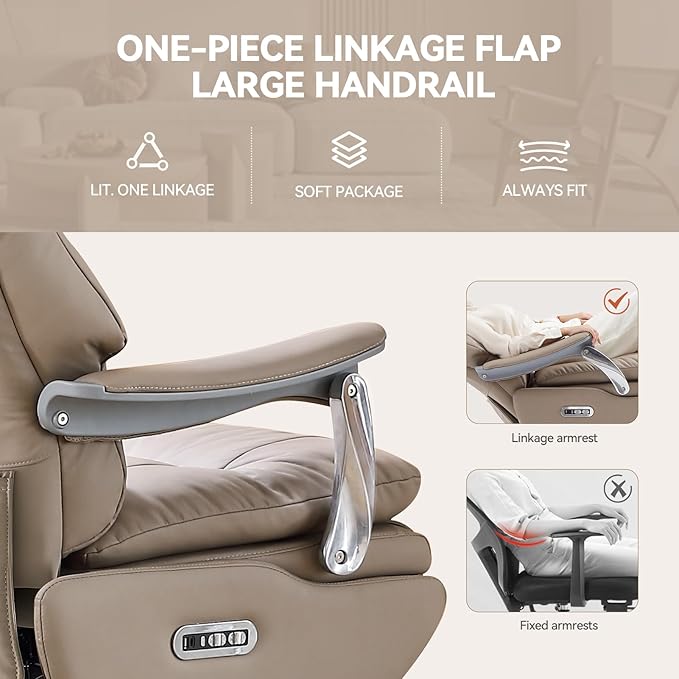Executive Office Chair with Footrest,Sustainable Leather Electric Ergonomic Reclining Home Office Desk Chairs with Massage,Big and Tall Comfy Computer Chair with Wheels High Back 400LB,Khaki