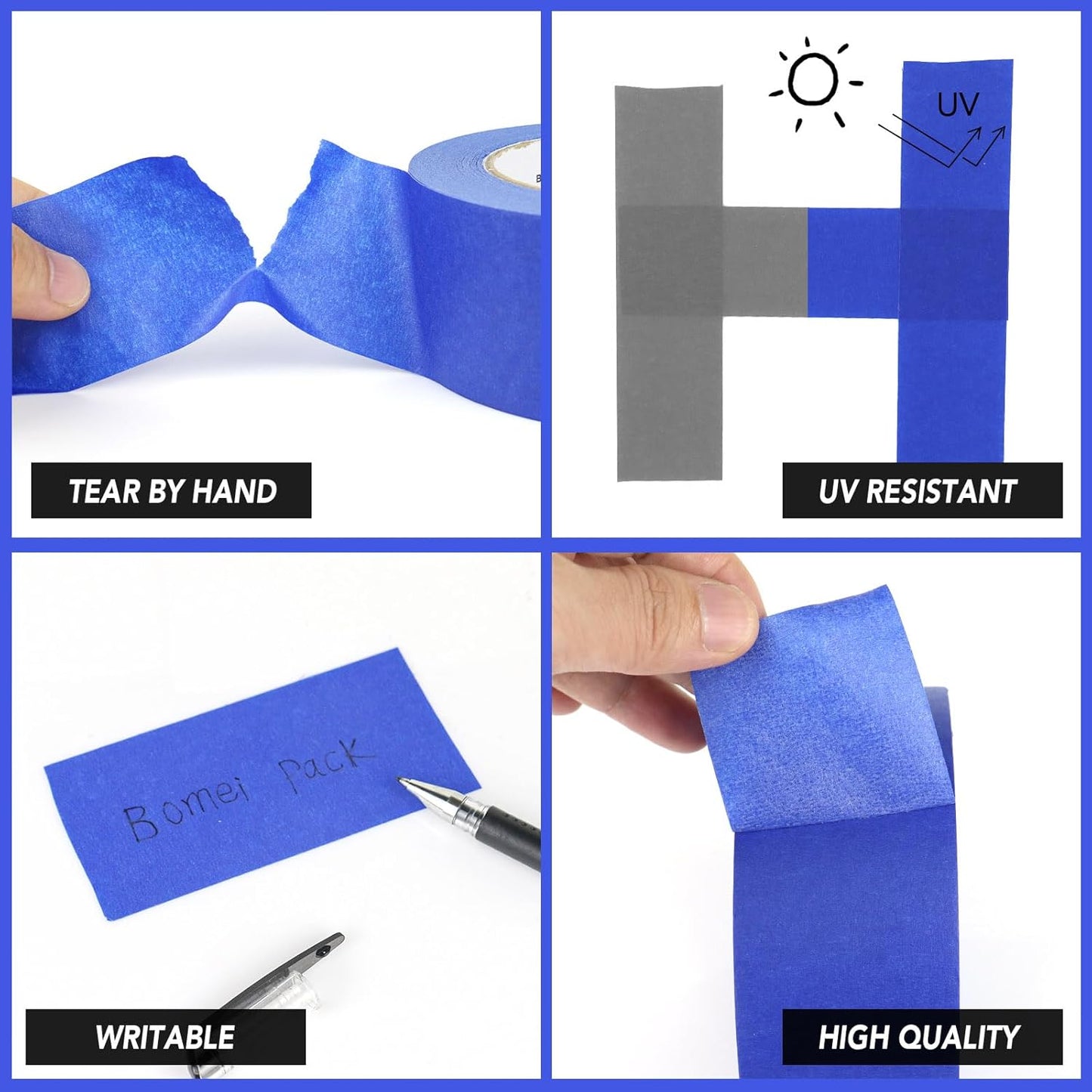 BOMEI PACK 2 Inch Blue Painters Tape, 2 Pack Paint Blue Masking Tape 2 inch x 55 Yards for Walls Painting, Labeling, DIY Crafting, Decoration and School Projects