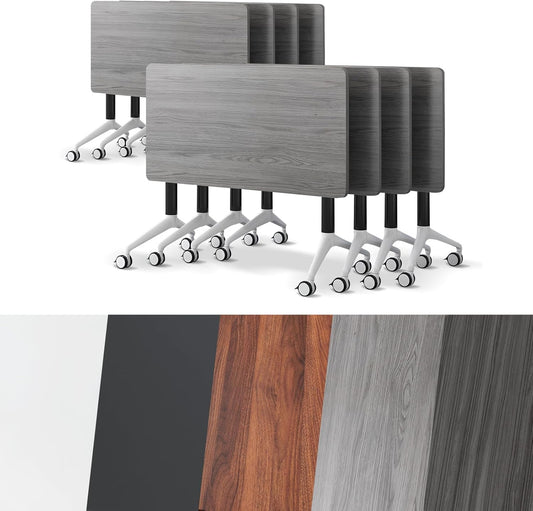 Conference Room Table, Folding Conference Tables,Thicken Grey Tabletop,Flip Top Wooden Seminar Meeting Room Table for Conference Room Offices (8, Grey, 47.2“)