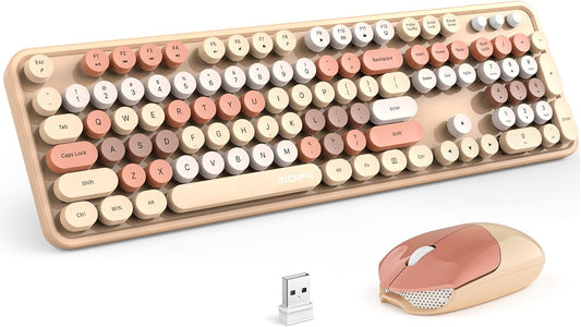 MOFII Wireless Keyboard and Mouse Combo,2.4GHz Retro Full-Size Keyboard with Number Pad and Cute Wireless Mouse for Computer PC Desktops Laptop WindowsxP/7/8/10(Milk Tea Colorful-B)
