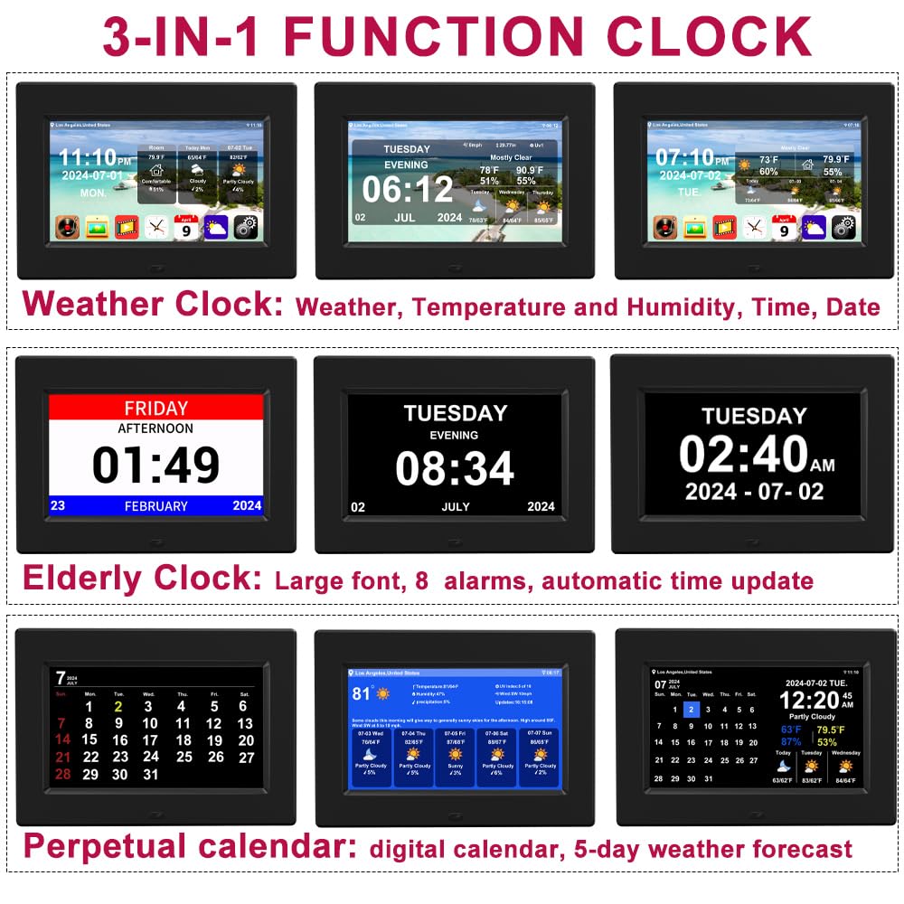 7 inch Digital Network Intelligent Weather Clock with Temperature and Humidity Weather Forecast 8 Group Alarm Clock