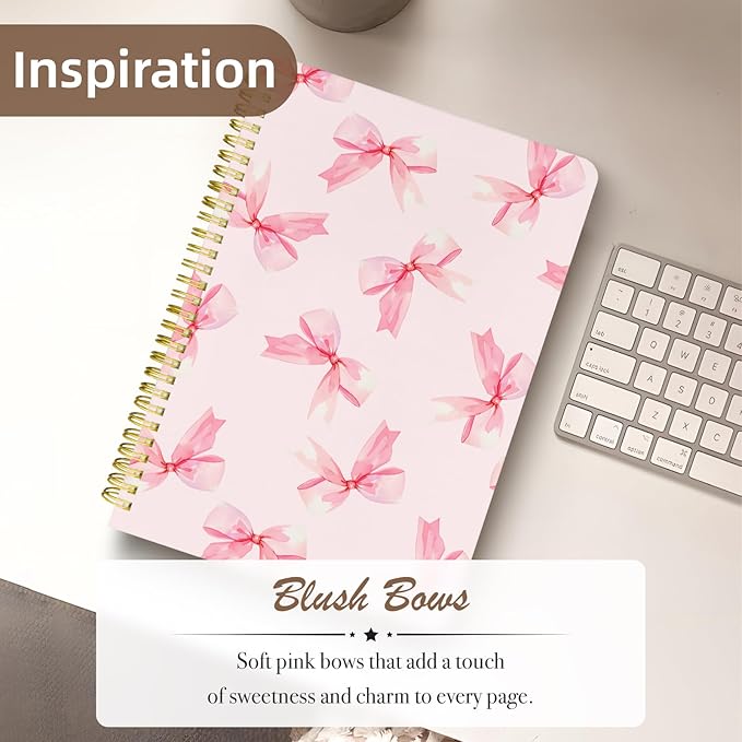 Cute Spiral Notebook journal B5 Aesthetic Pretty Design for Women Girls Kawaii with Pocket, 10 x 7.2 inch, Lined, Bow Tie