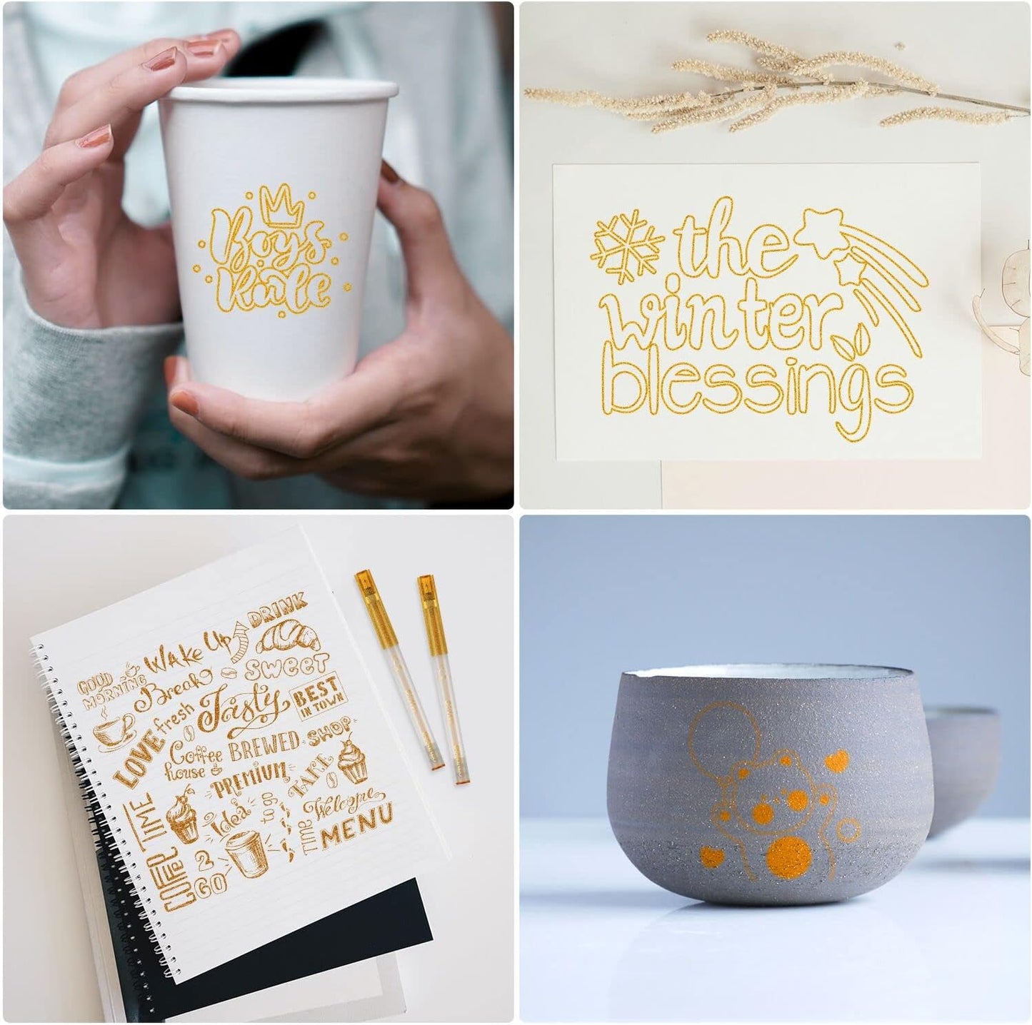 DOOHALO Gold Gel Glitter Pen Compatible with Cricut Maker 3/Maker/Explore 3/Air 2/Air Gel Gollter Markers Variety Tips Point for Drawing