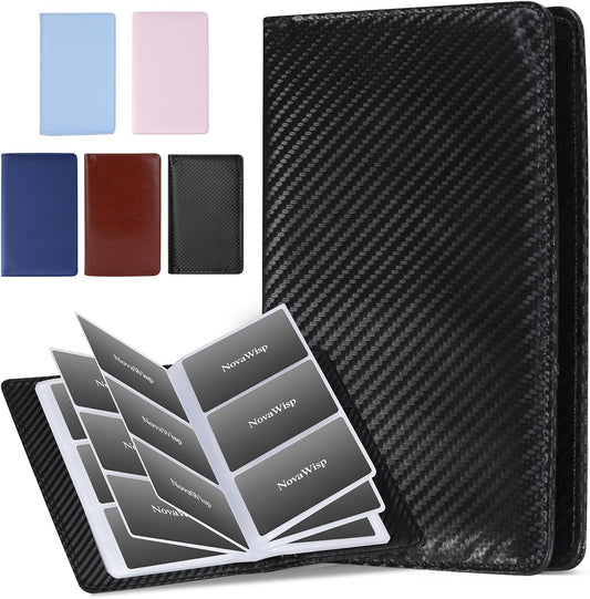 300 Business Cards Holder, 50 Pages Gift Card Holder, Professional PU Leather Credit Cards Organizer Wallet, Portable Name Card Booklet Folder Sleeves, Men Women & Office Supplies, Carbon Fiber Black