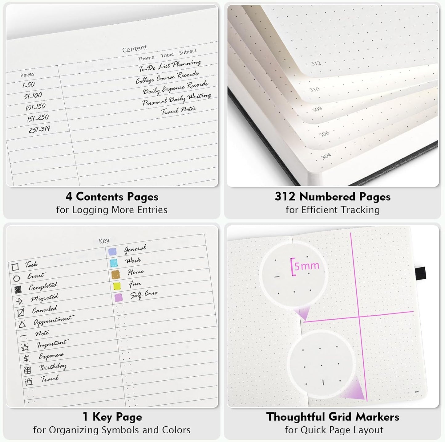 Bullet Dotted Journal Notebook, 312 Numbered Pages A5 Hardcover Dotted Notebooks, 100gsm No Bleed Paper Dot Grid Notebook with Index Pages, Dot Journal for Women Men, 5.75" x 8.38", Brown