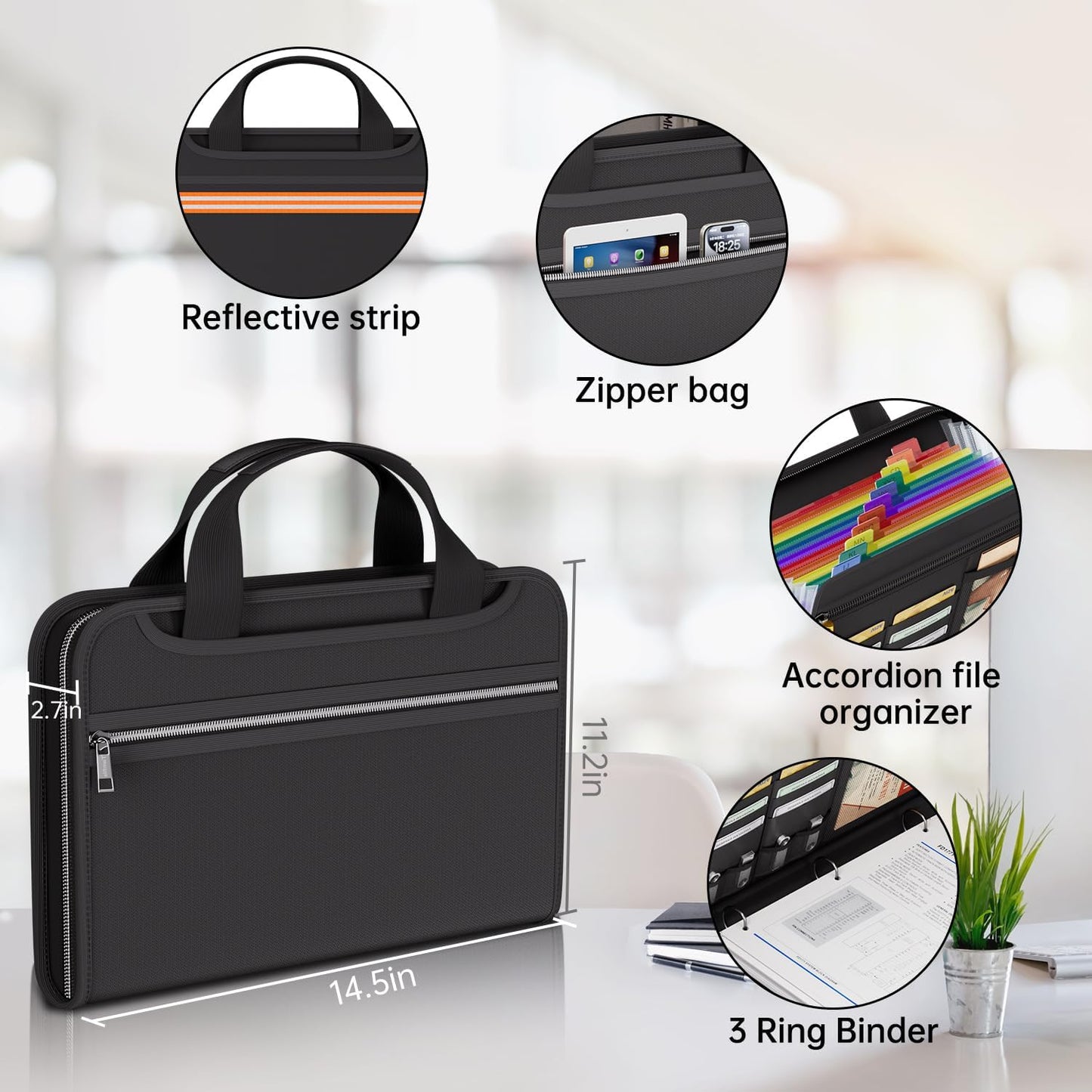 Fireproof Accordion File Organizer with Binder, 1 Inch D Rings Hold up 225 Sheets of 8.5" x 11", 13 Pocket Colorful Expanding File Folder with Zipper & Labels, Portable Travel Safe Storage