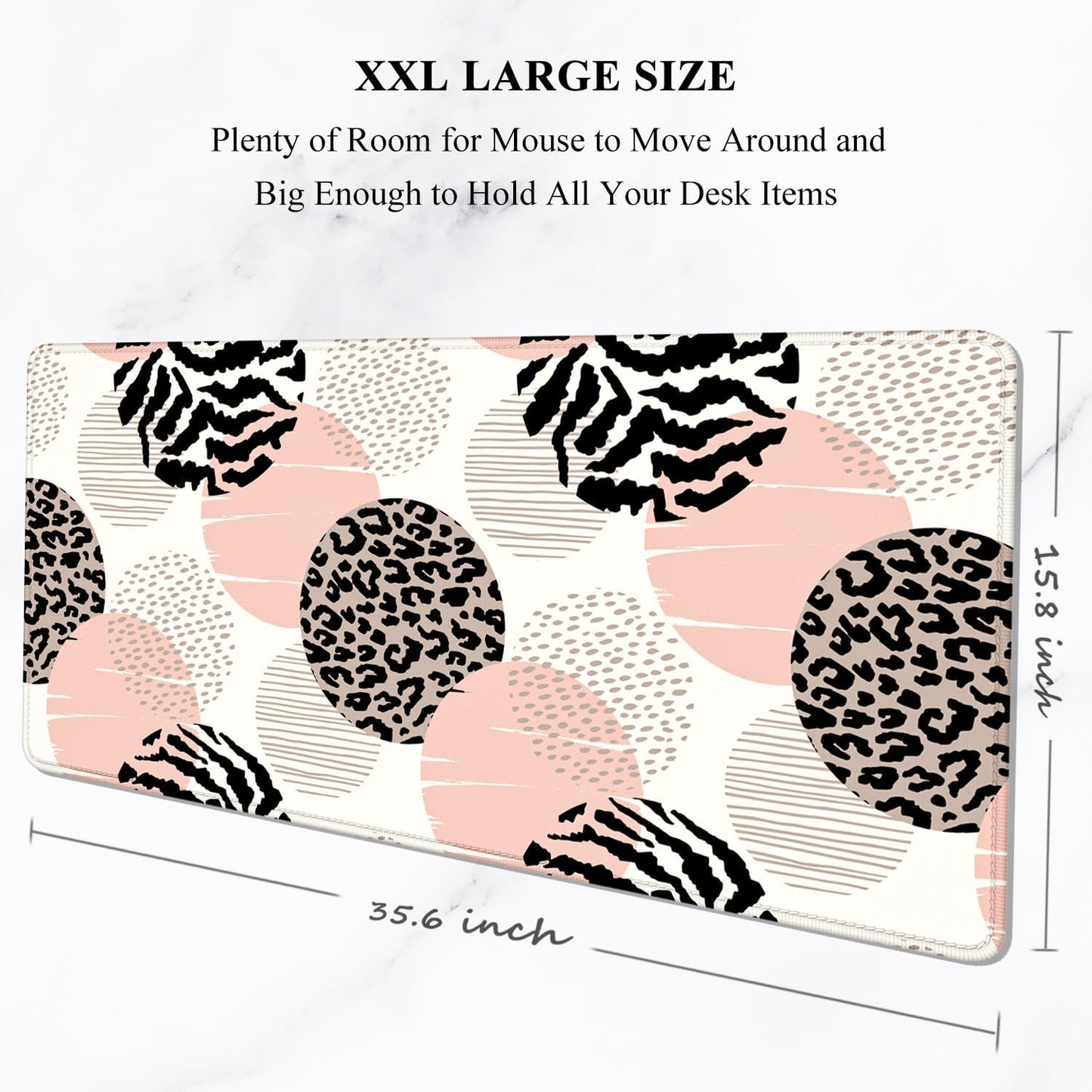 Auhoahsil Large Mouse Pad, XXL Gaming Mousepad, Desk Mat for Desktop, Thick Rubber, Big & Long Size, Stitched Edges, Full Desk Pad for Laptop & Computer, Extended 35.4 x 15.7 in, Pink Dots Leopard