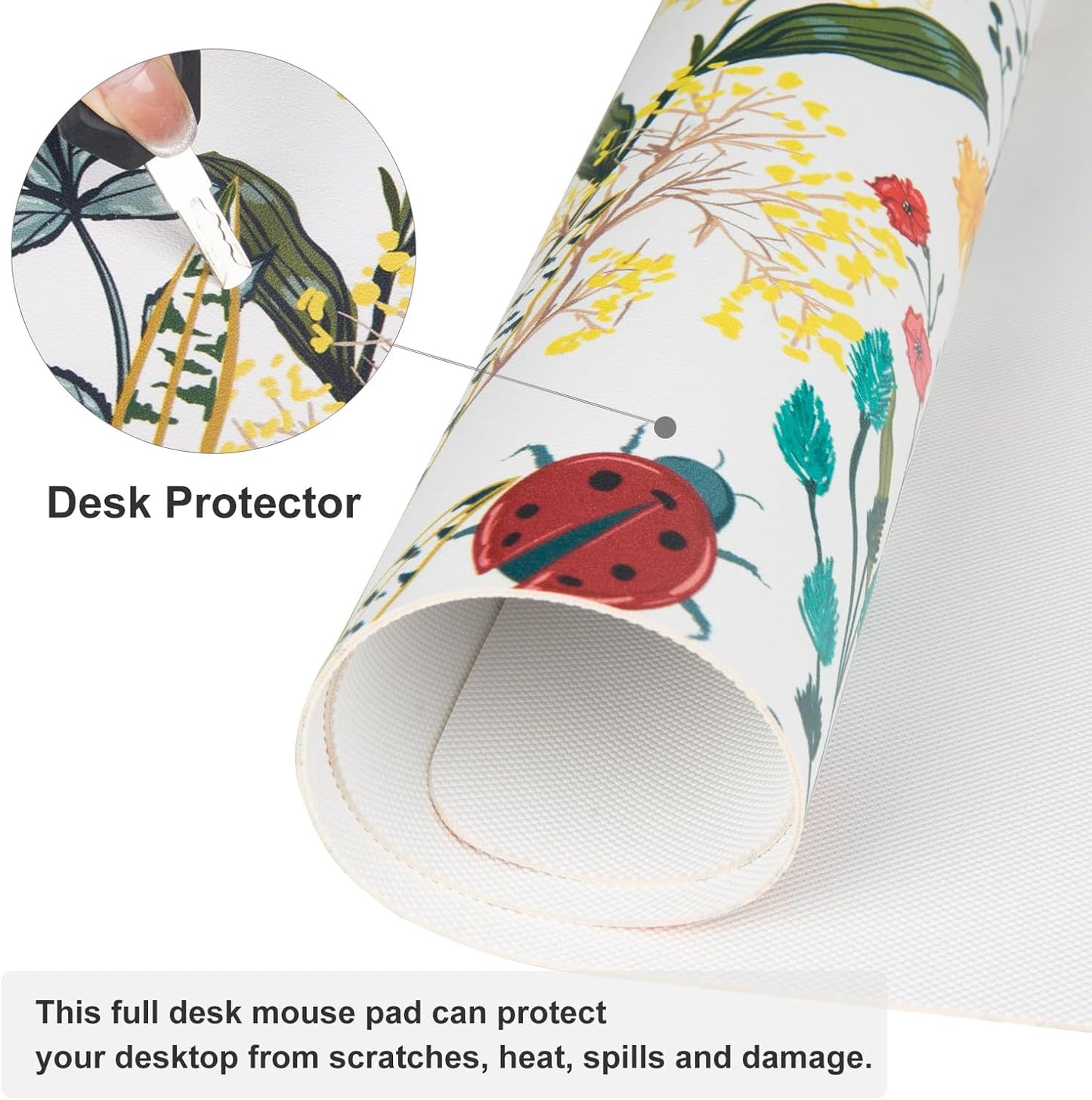 QIYI Floral Large Mouse Pad, Colorful Desk Mat for Desktop, Women Girls Desk Accessories Office Décor, PU Leather Waterproof Big Gaming Mousepad, Blooming Flowers Desk Pad Computer Mat, 31.5" x 15.7"