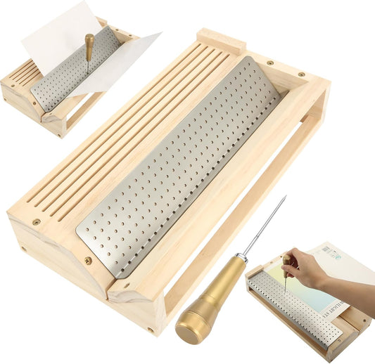 Bookbinding Punching Cradle Set, Includes Dual-Use Piercing Guide, with a Awl(Two Types of Awls, Randomly) - Signature Holes Punch for Books Cover, Journal, Mini Albums, Notebooks DIY Crafts
