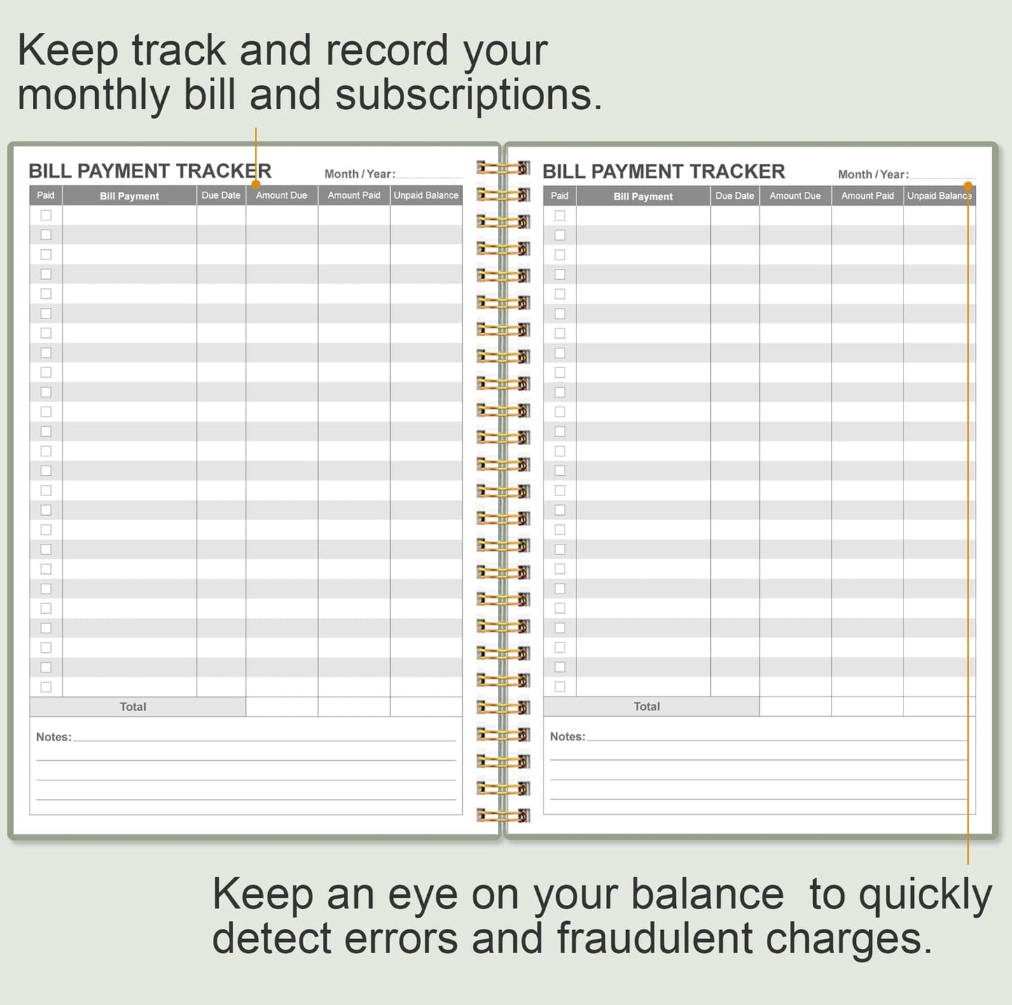 Bill Payment Tracker Notebook - Monthly Bill Organizer & Planner for Personal Budgeting Financial, Payments Checklist Organizer, 5.8" x 8.5", Green