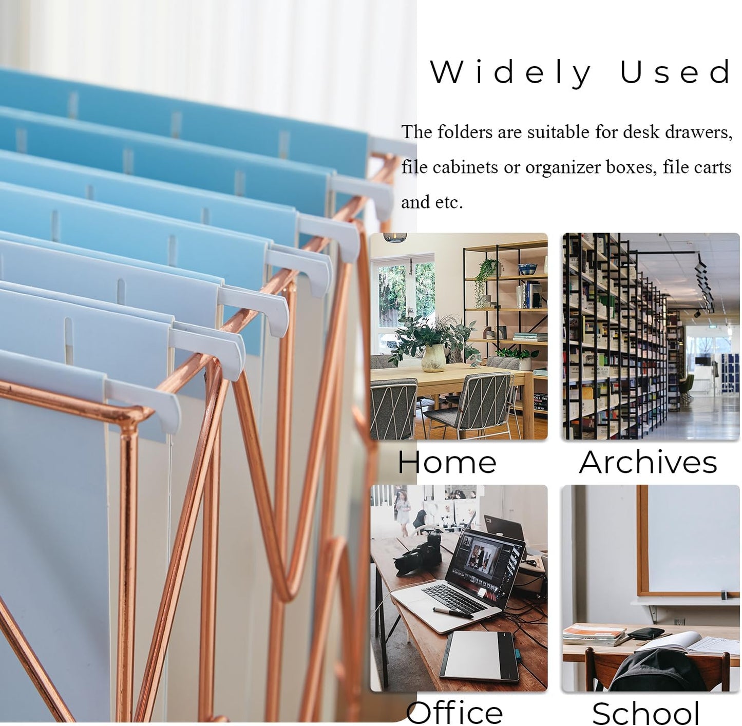 Y YOMA 6 Pack Gradient Hanging File Folders Letter Size Decorative Hanging Folder Pretty File Folder Organizer for Filing Cabinet Office Home with 1/5-Cut Adjustable Tabs, Lake Blue