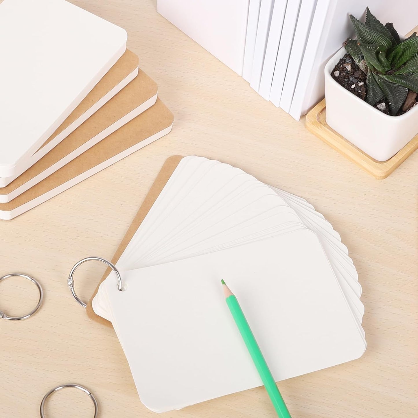 6 Pack 4x6 Inch Blank Flash Cards with Binder Rings (60 Sheets Each Pack), Blank Easy Flip Index Card Mini Study Note Cue Cards for Studying