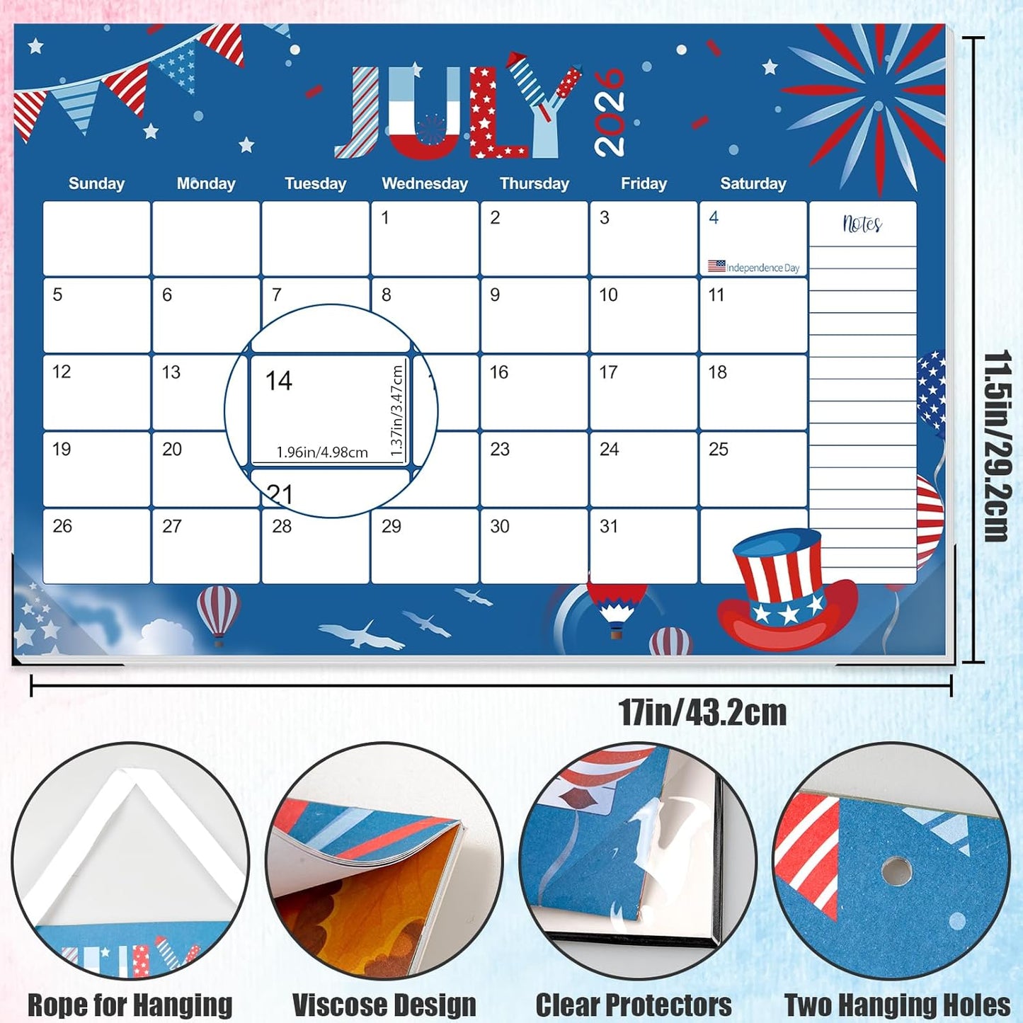 GuassLee Desk Calendar 2025-2026 - Colorful Desk Calendar from Sep. 2025-Mar. 2027, 17 x 11.5 inches, 19 Monthly Calendar with Hanging Rope, Notes and Large Ruled Blocks for Home School Office