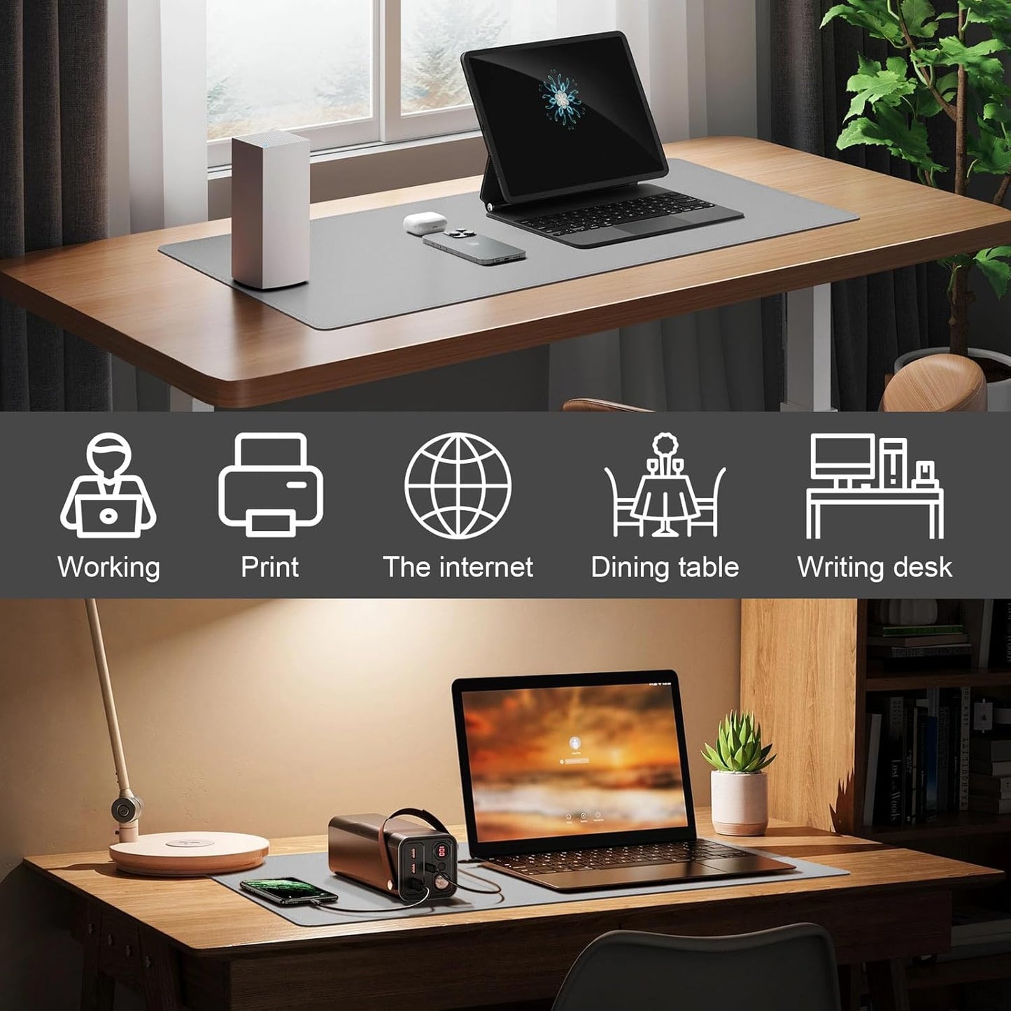 DAWNTREES Desk Mat Protector,PU Leather Desk Pad,Non Slip, Large Mouse Pad and Keyboard Mat, Waterproof Writing Pad for Office and Home (Light Gray)